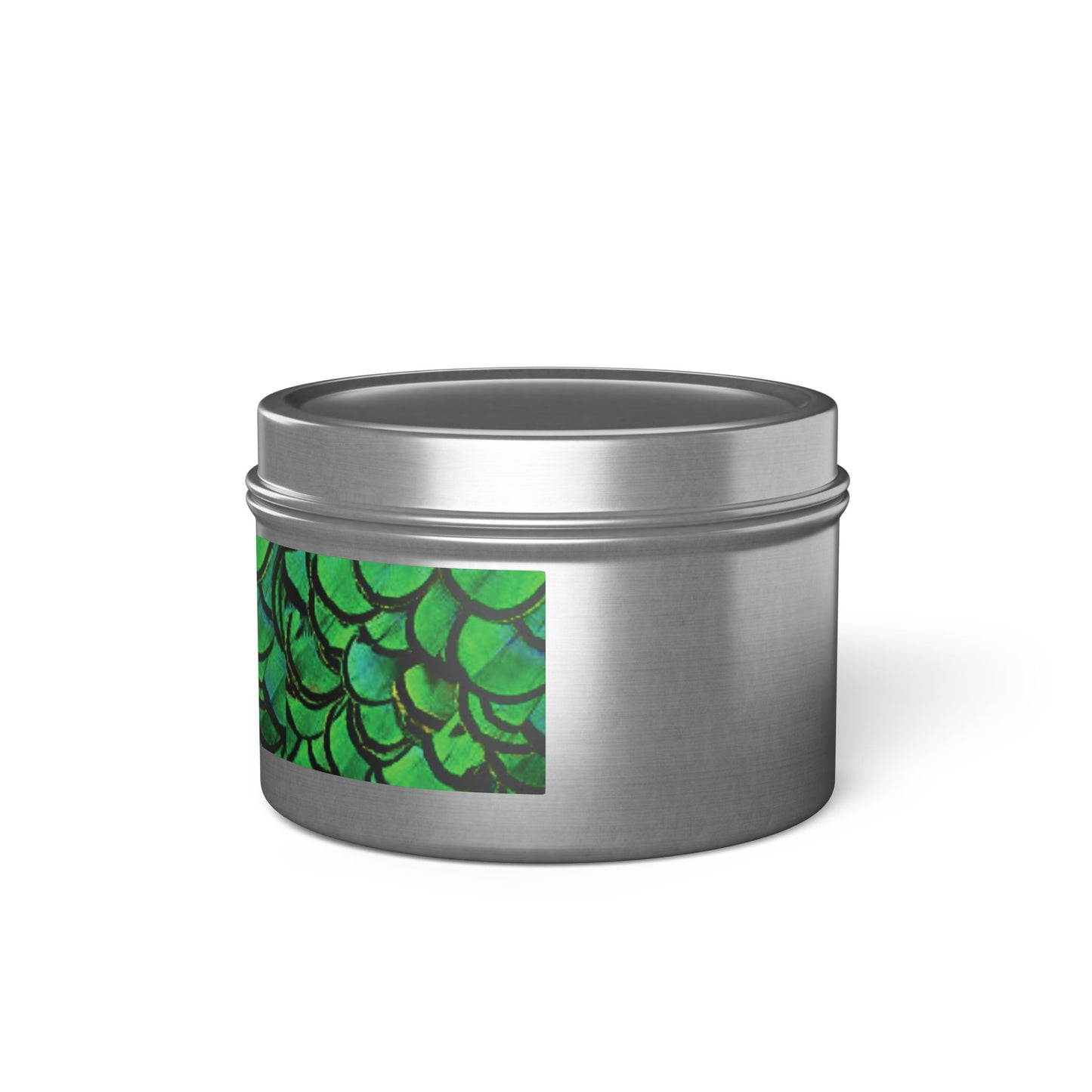 Tin Candles, 2 sizes, 3 tin colors - Green Peacock