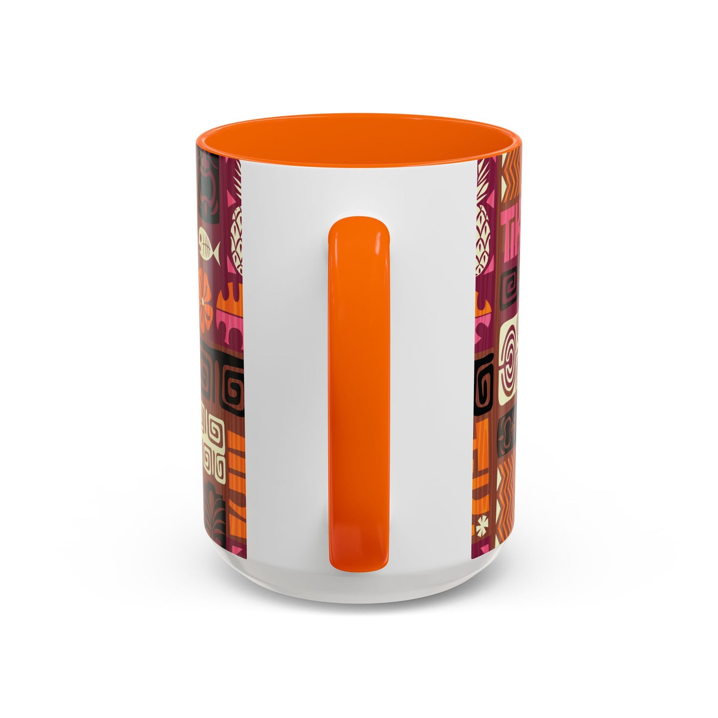 Accent Coffee Mug (11, 15oz), 8 Colors - Tiki Poster Pink/Orange