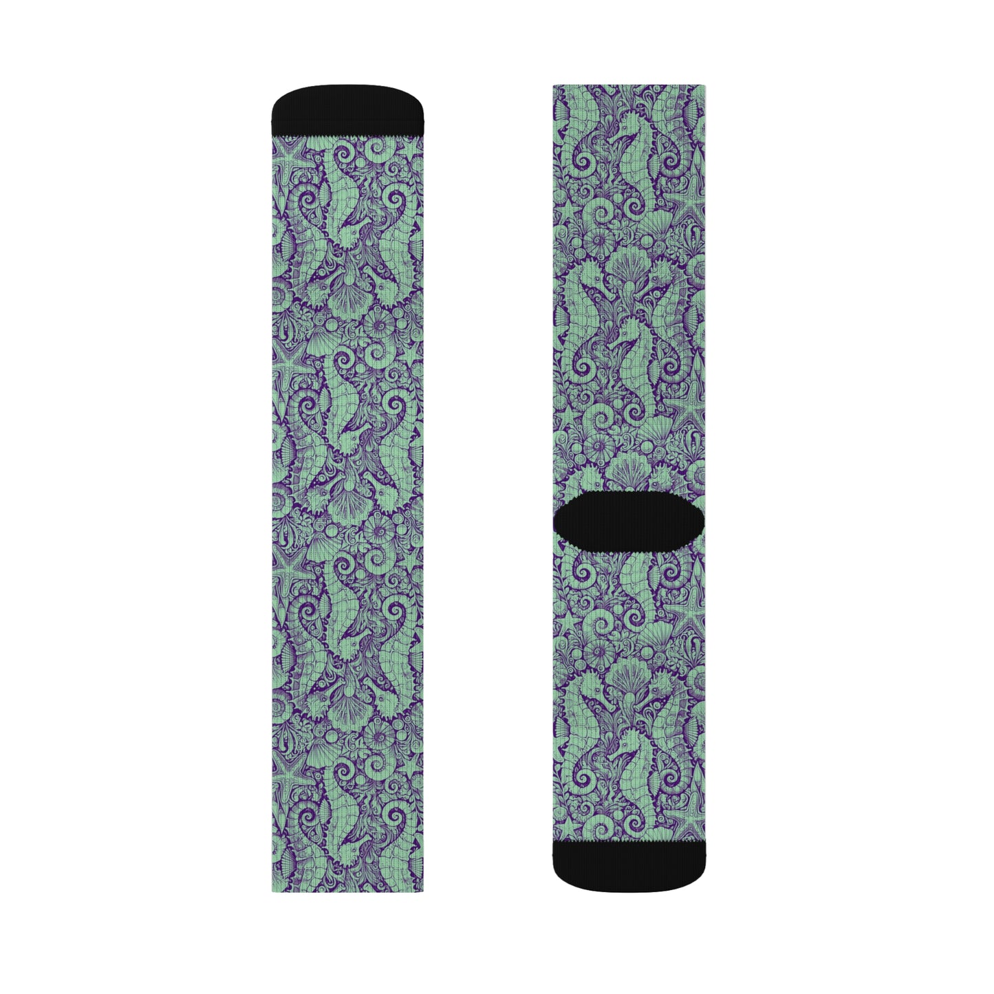 Seahorses/Minty Sublimation Fleece-Lined Socks - Colorful Tropical Design