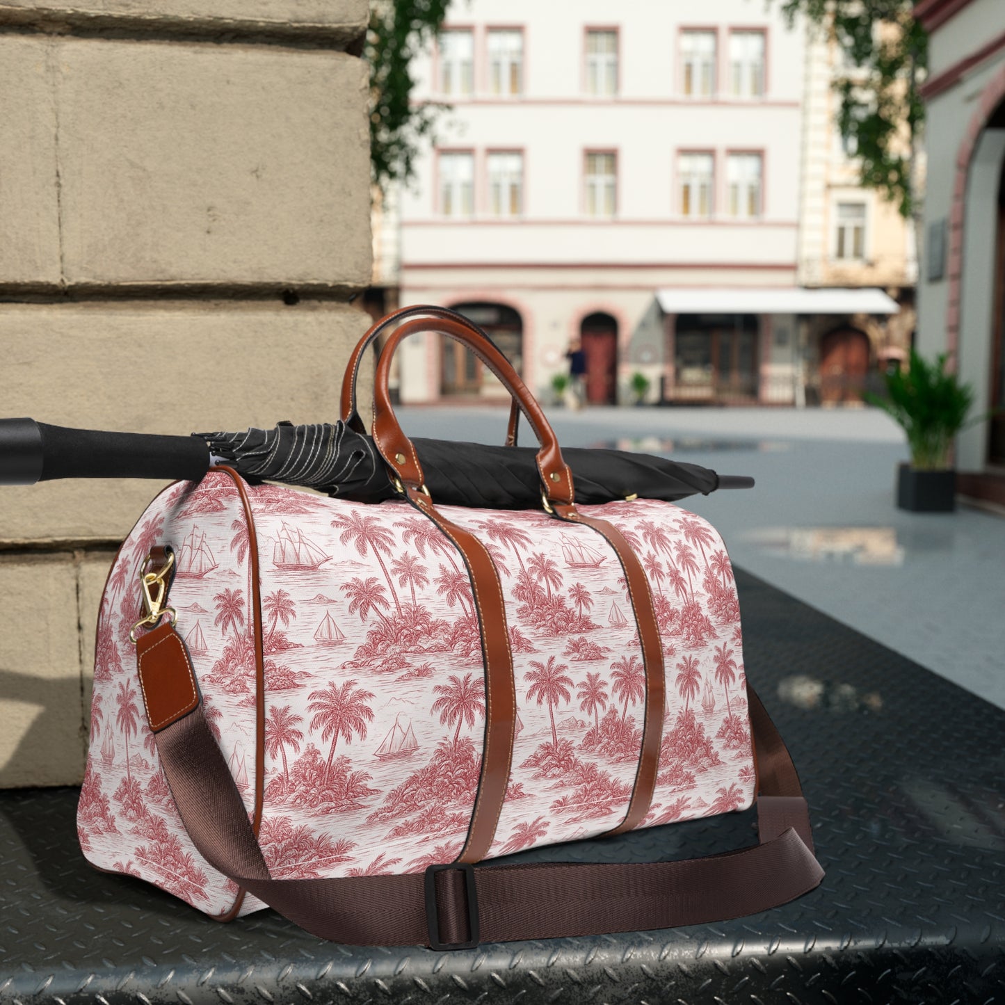 Tropical Waterproof Travel Bag - Perfect for Beach Getaways / Faraway Toile, Red