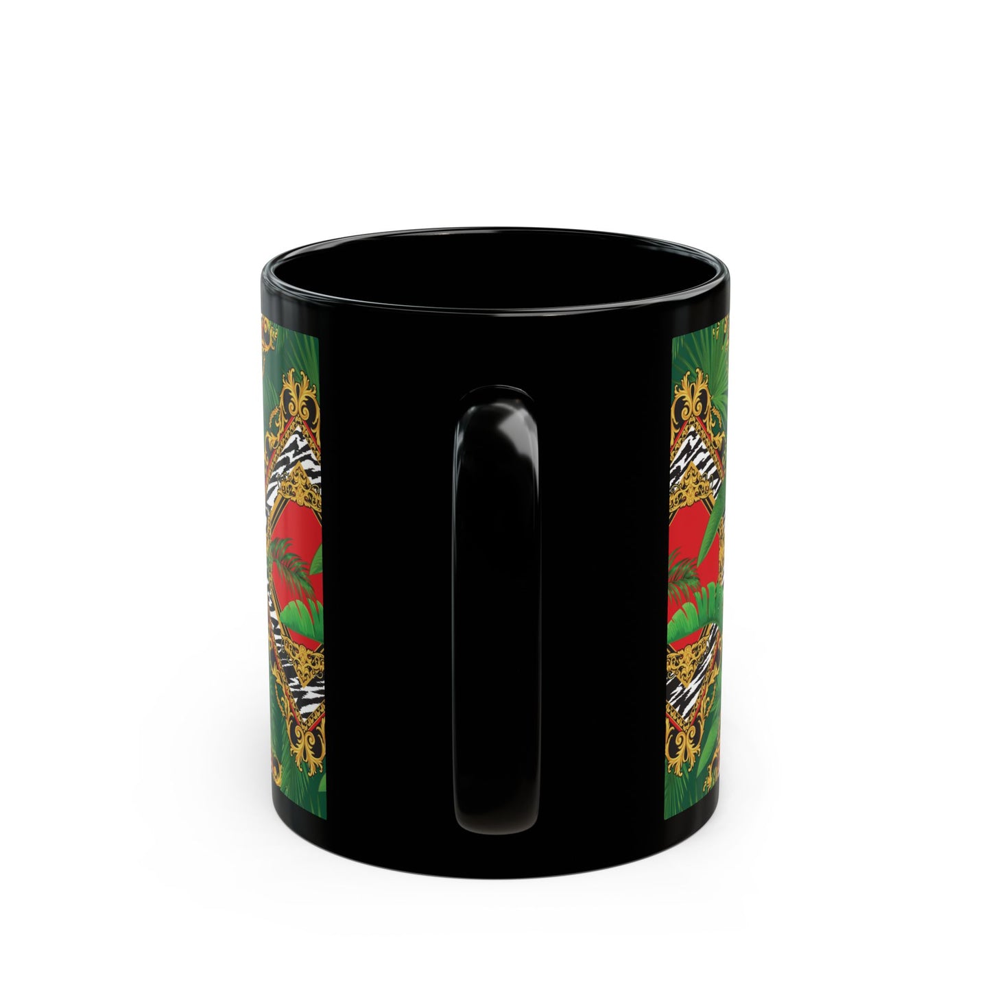 Black Mug (11oz, 15oz), Jungle Luxe, Red