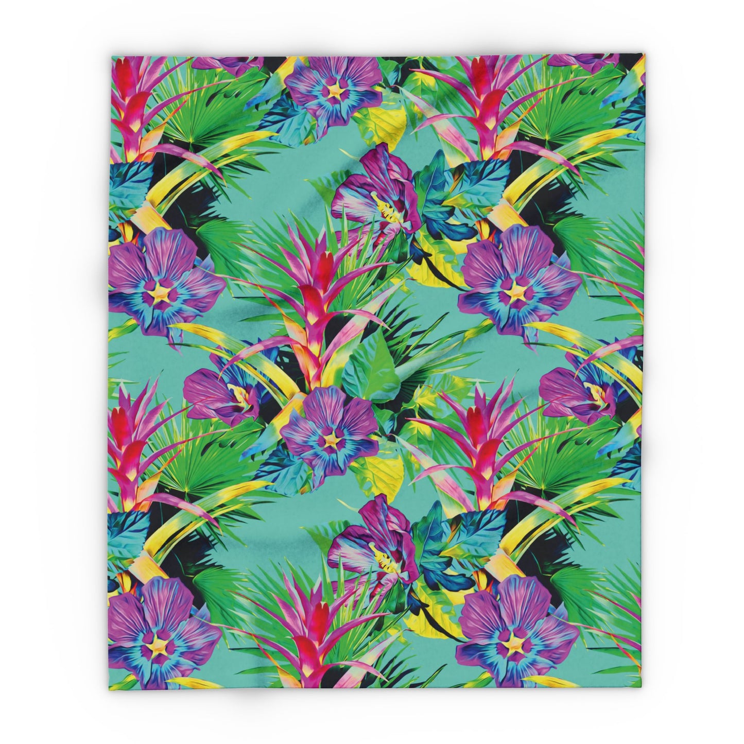 Turquoise Plant Palooza Fleece Blanket - Colorful Tropical Botanical Design