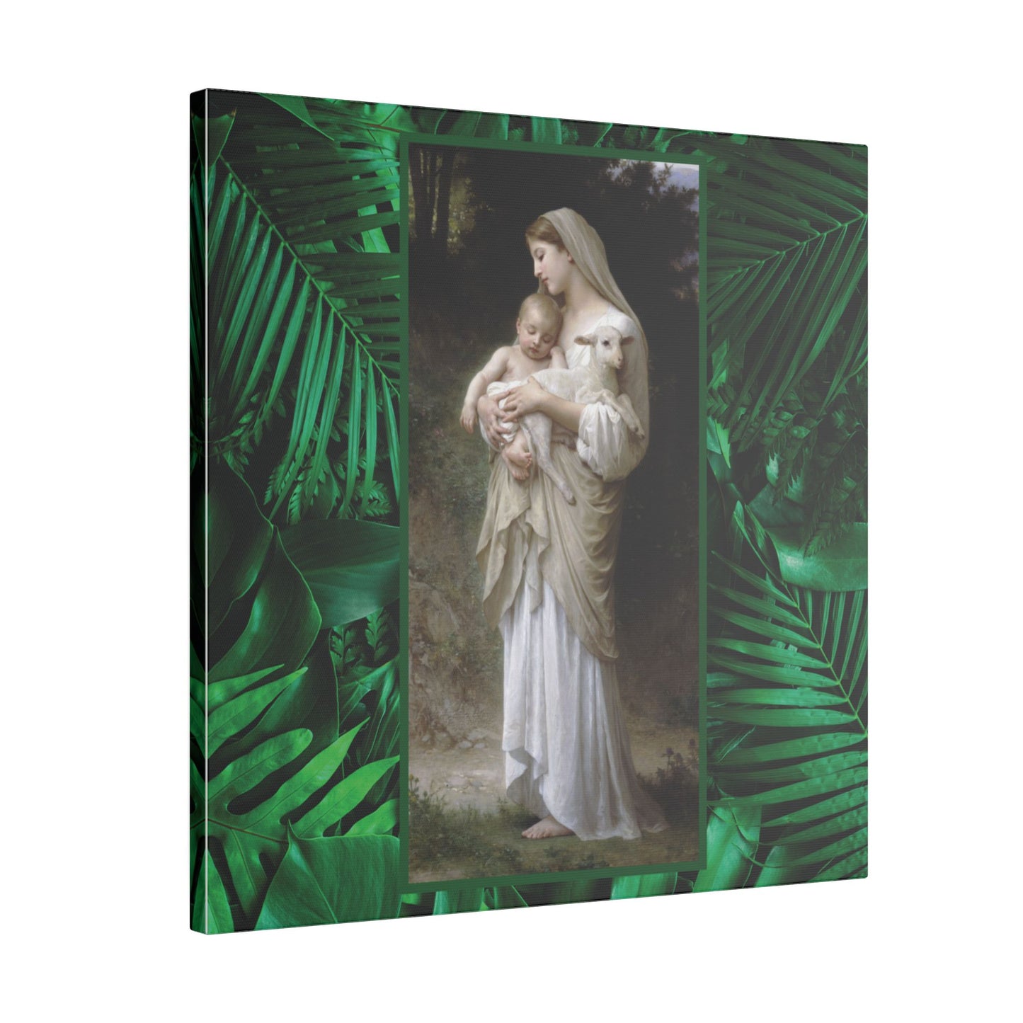 "Tropical Rainforest Innocence" Religious Canvas Artwork - Stretched Canvas Print / Virgin Mary & Jesus