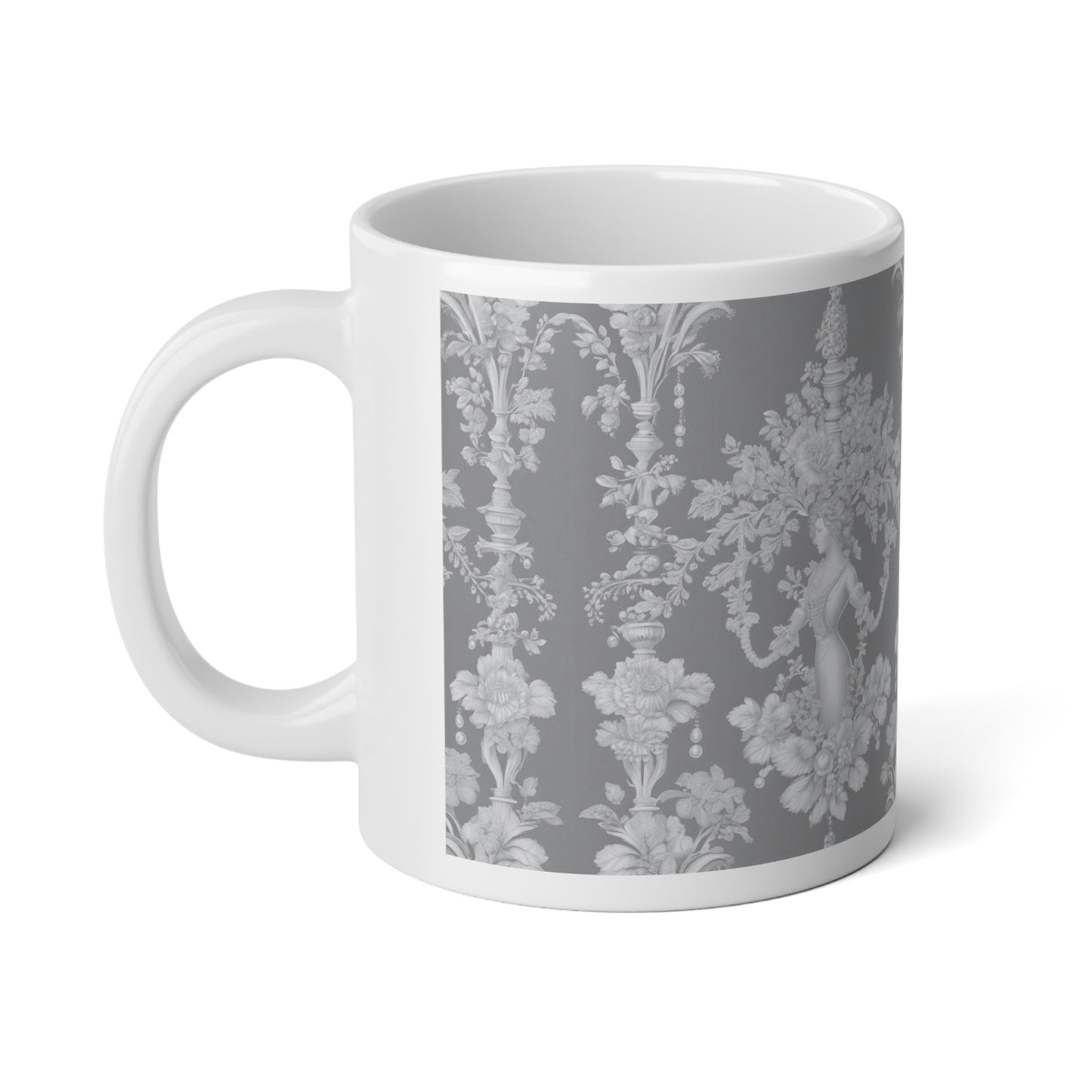 Jumbo Mug, 20oz, Pearl Lady Toile Slate | Tropical Coffee Cup