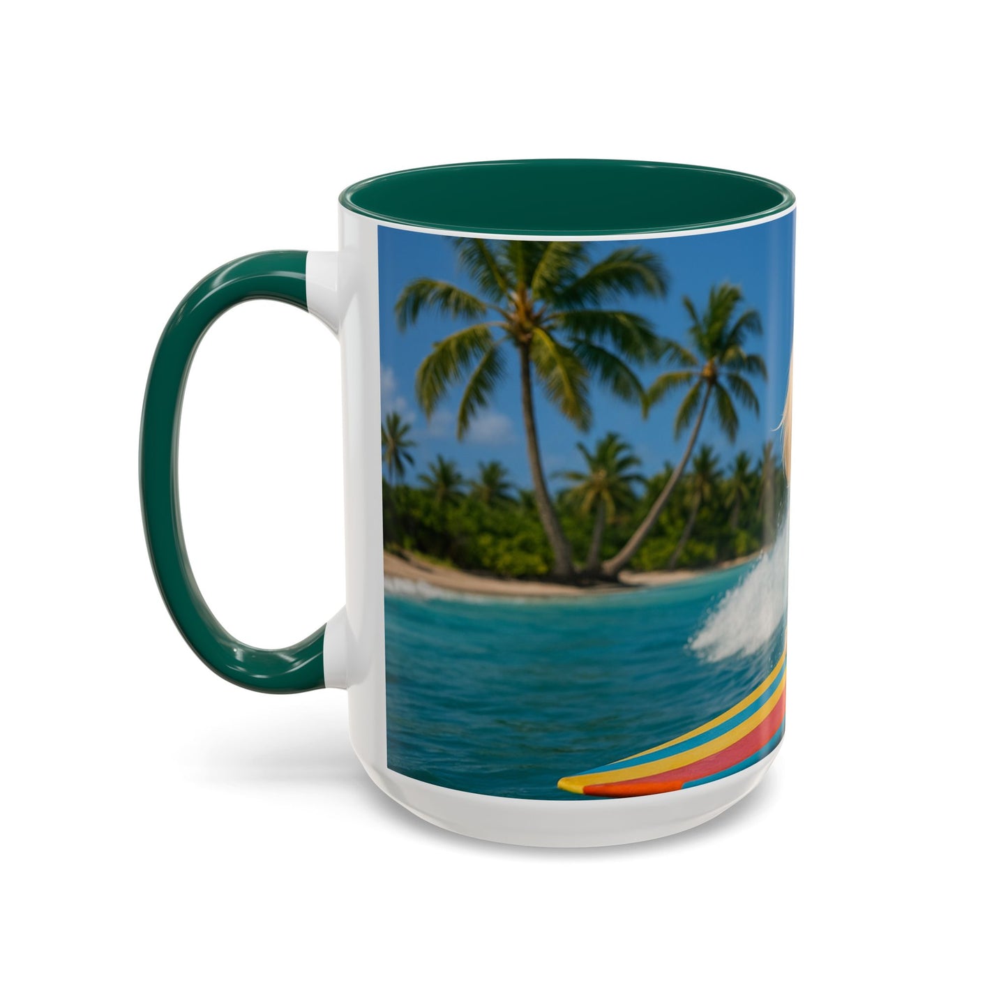 Vibrant Beach Coffee Mug - 11oz & 15oz / Puppy Ariel the Dog Surfer