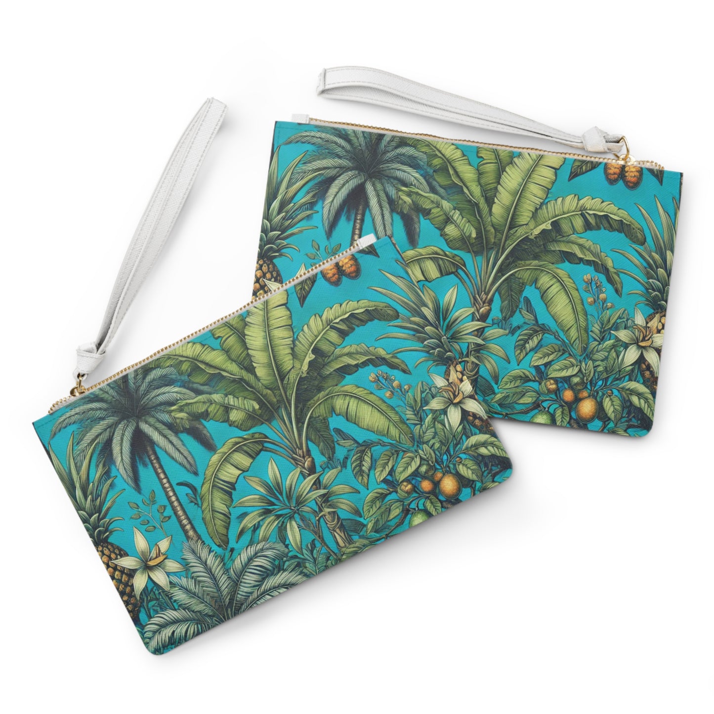 Tropical Faux Leather Clutch Bag - Perfect for Beach Adventures & Summer Vacations / Tropical Fruit, Turquoise