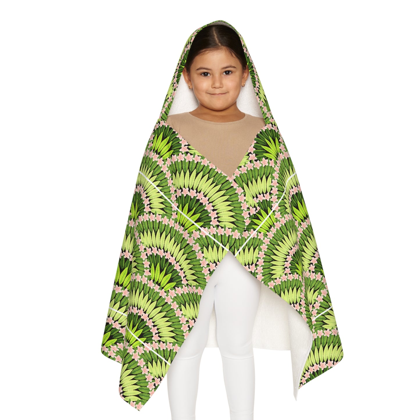 Tropical Kids Hooded Towel - Fun Plant Design for Beach & Bath / Lime Plumeria and Palms