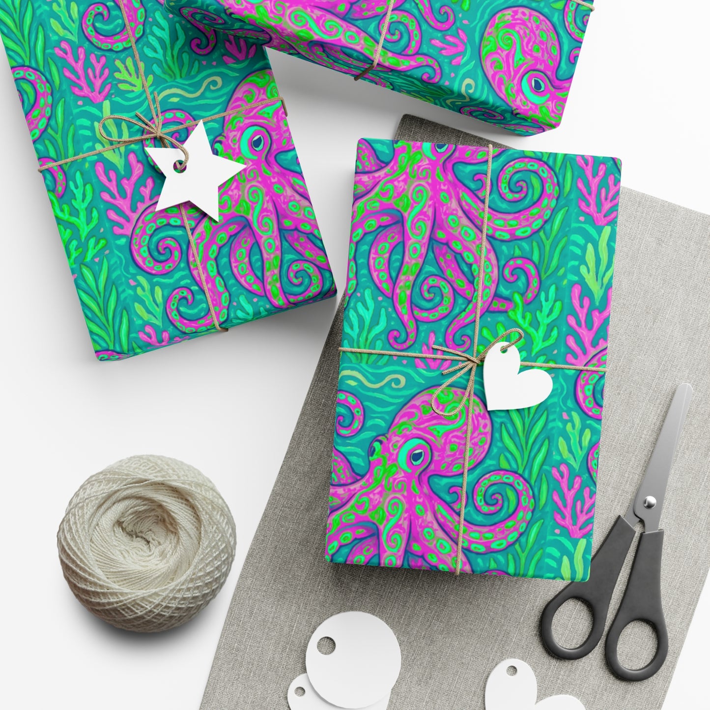 Wrapping Paper - Tropical Gift Wrap for All Occasions / 3 Sizes, 2 Finishes / Octopus Kraken Joe, Purple