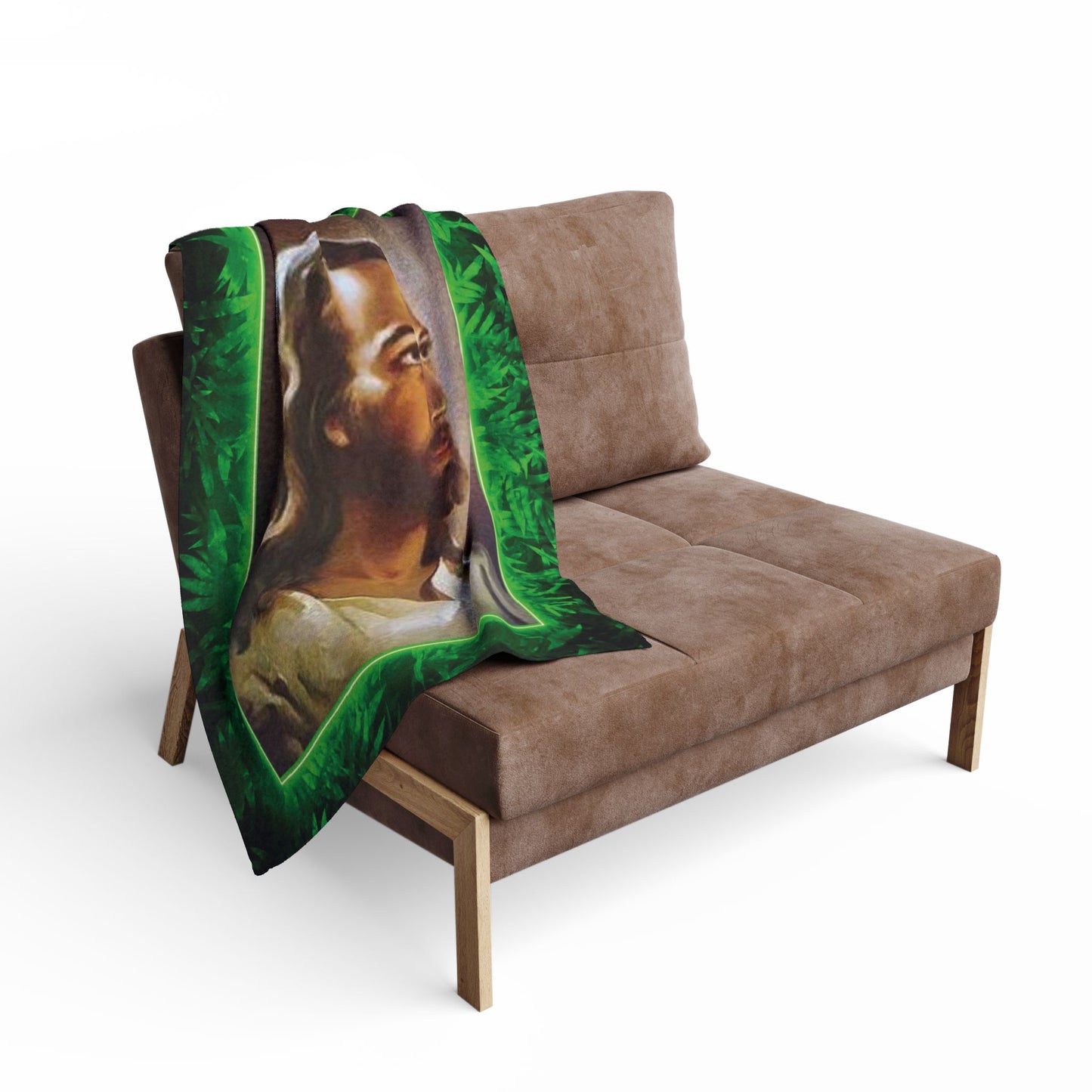 Head of Christ Religious Fleece Blanket - Colorful Tropical Glow Design