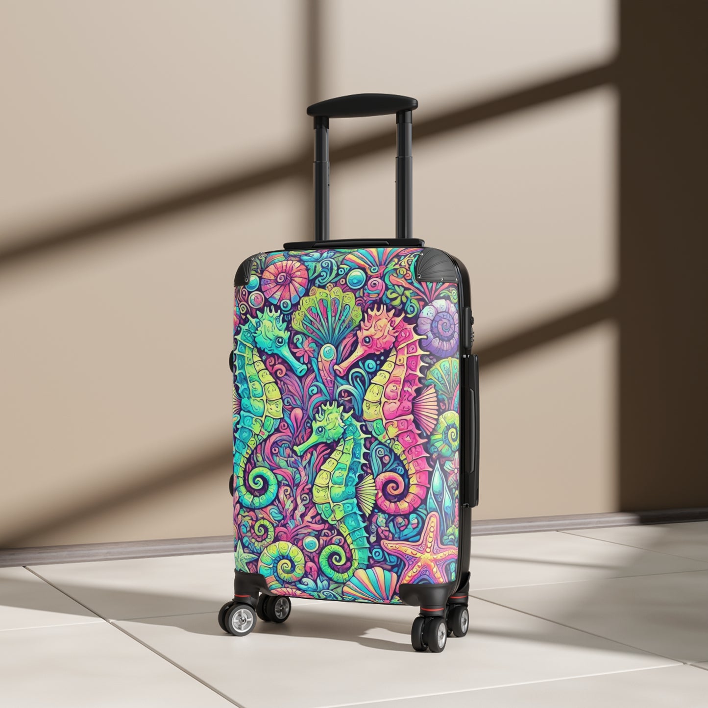 Colorful Tropical Suitcase - Stylish Travel Luggage for Adventurers / Seahorses