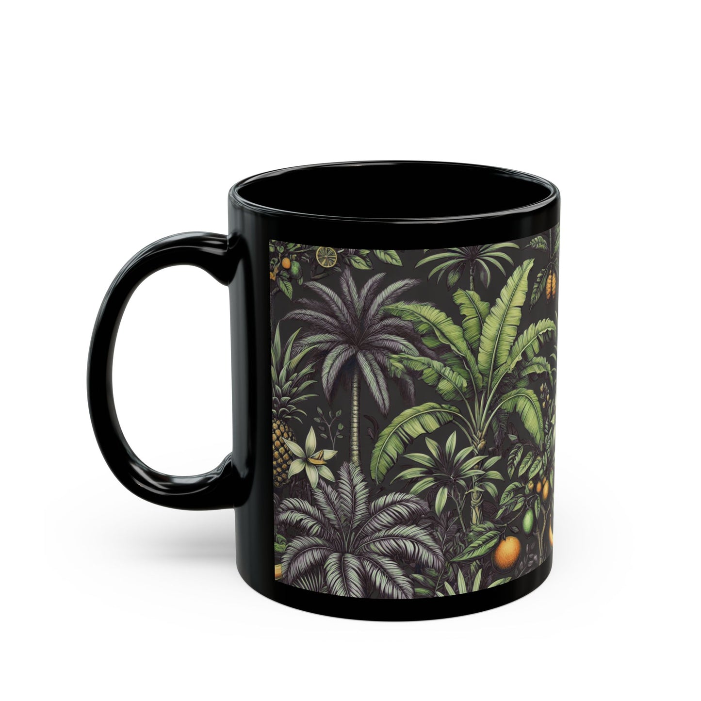 Black Coffee Mug - Tropical Fruit, Black