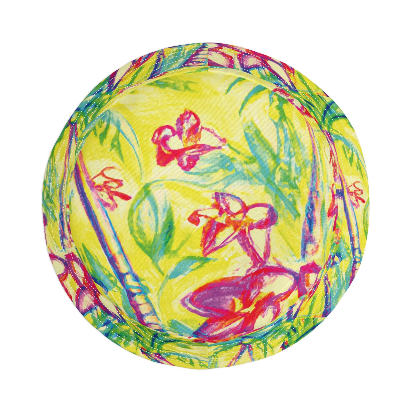 Tropical Polyester Bucket Hat, 2 Sizes - Tropical Doodles/Yellow