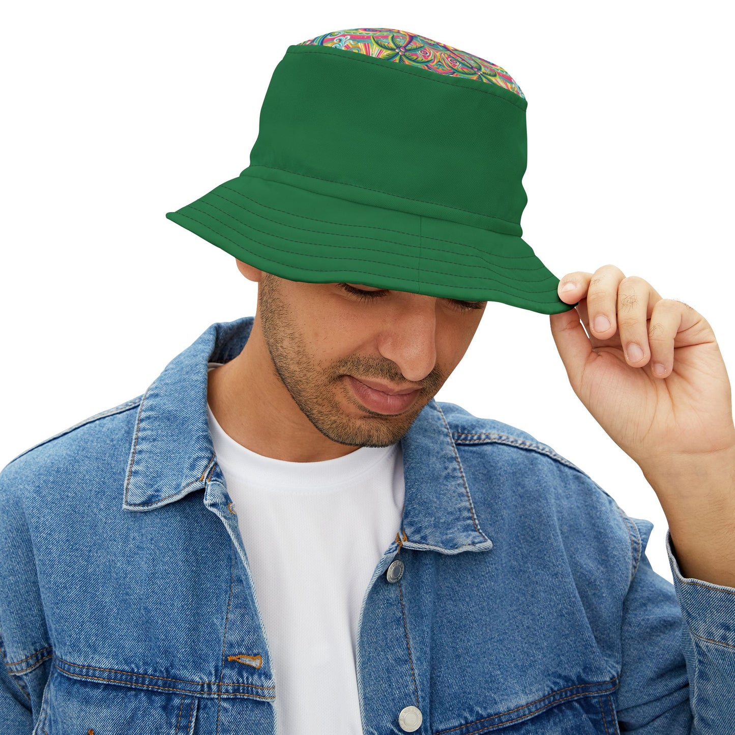 Tropical Polyester Bucket Hat, 2 Sizes - Kaleido Bay/Green