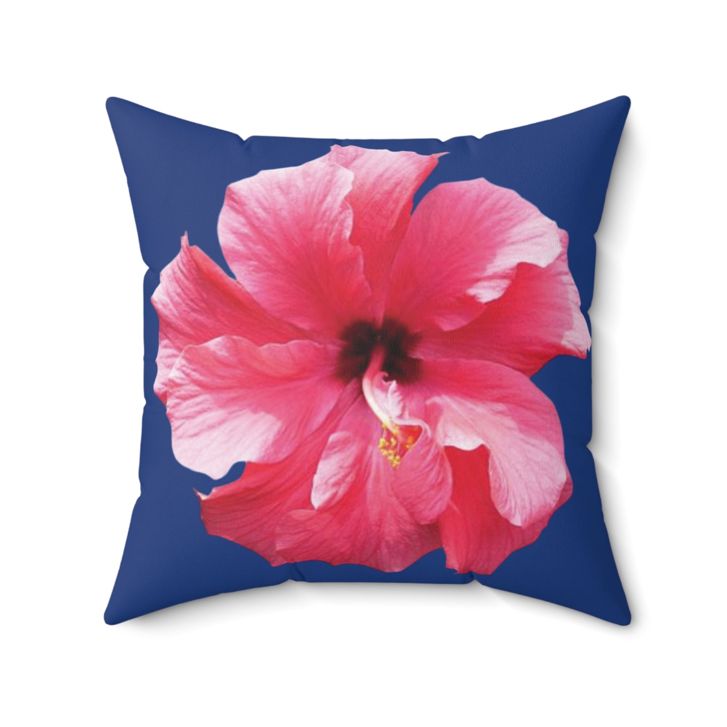 Decorative Pillow - Accent Cushion, 4 Sizes / Photo Pink Hibiscus, Navy Blue