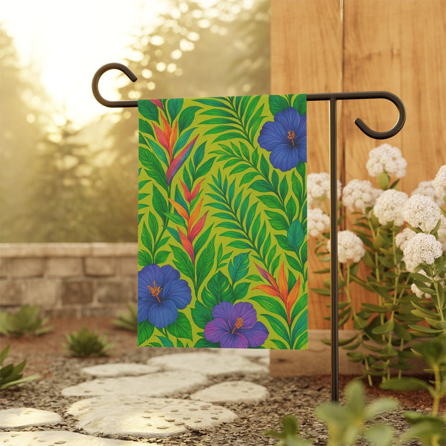 Tropical Garden Flag - Perfect for Outdoor Decor / Midnight Flower, Lime