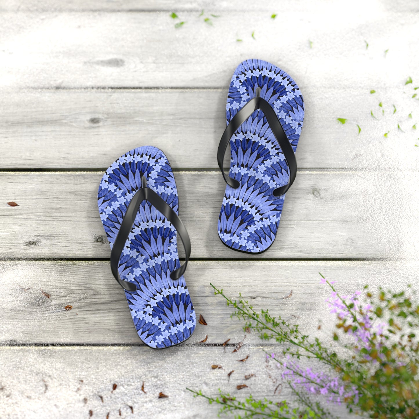 Flip Flops - Plumeria and Palms, Blue