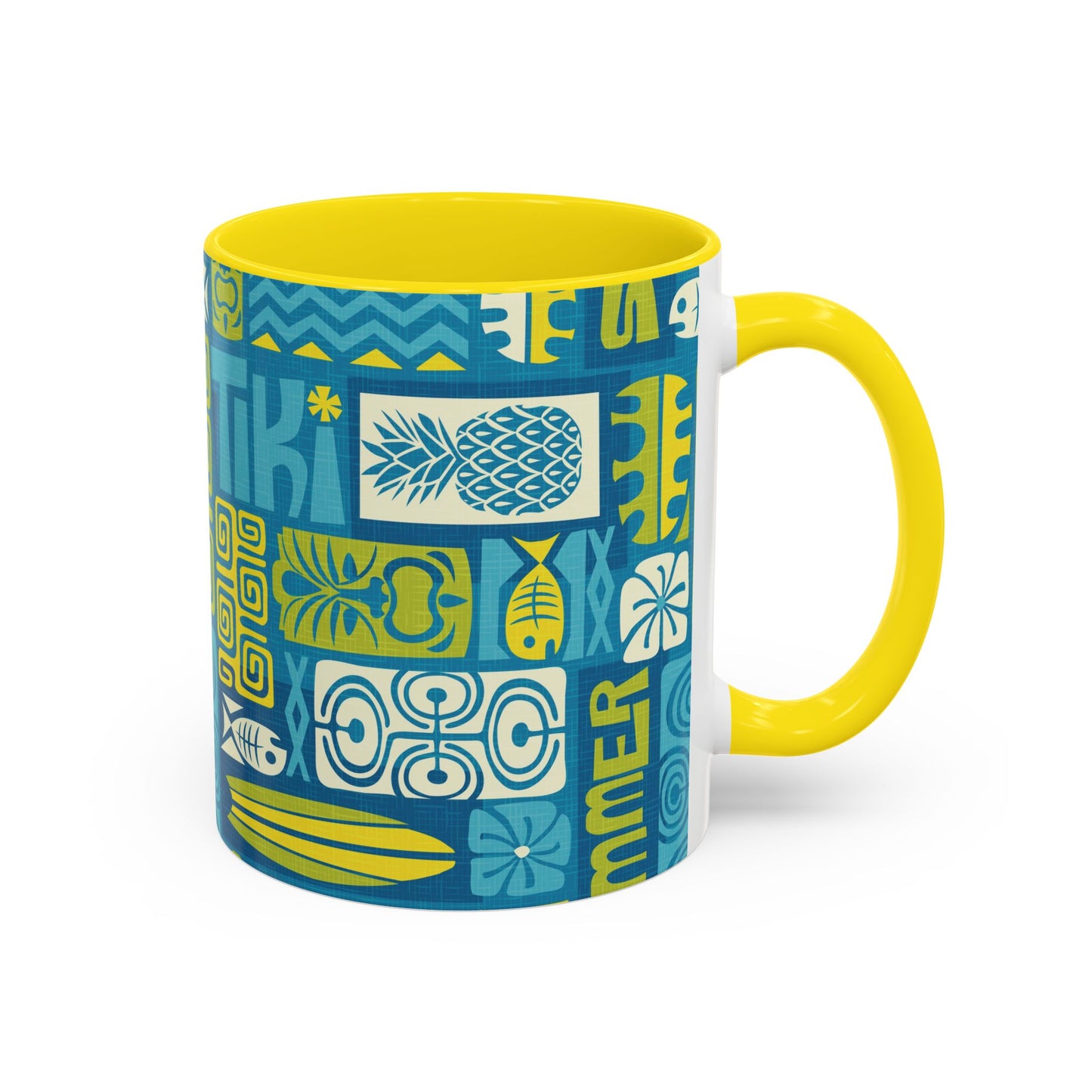 Accent Coffee Mug (11, 15oz), 8 Colors - Tiki Poster Blue