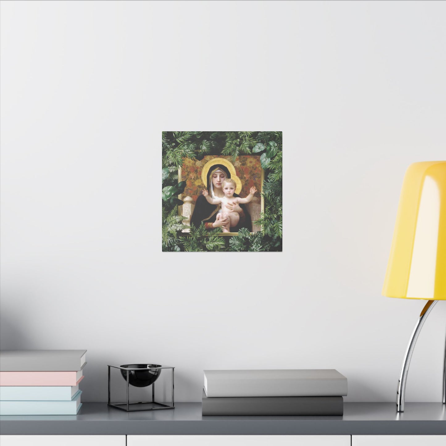 "Tropical Madonna of Lilies" Religious Canvas Artwork - Stretched Canvas Print / Virgin Mary & Jesus