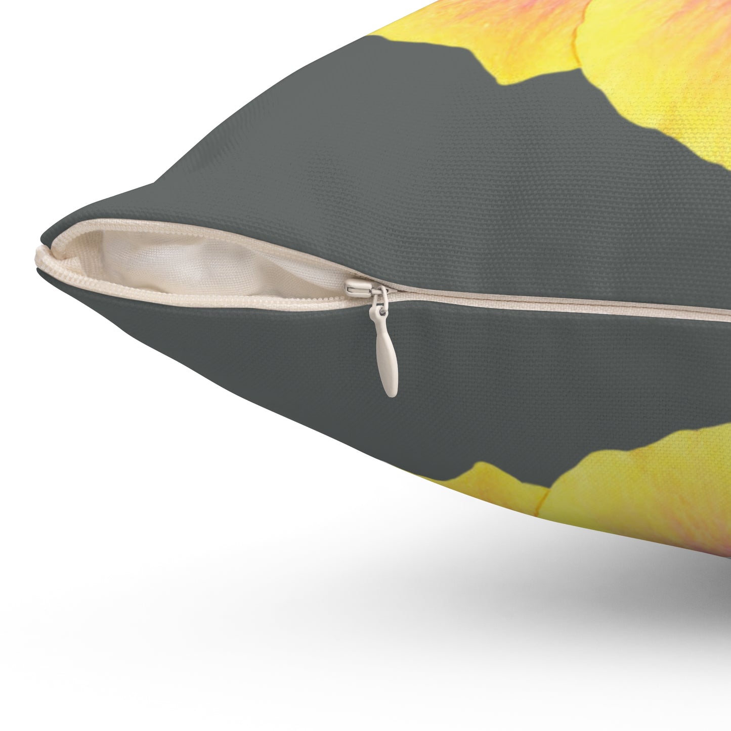 Decorative Pillow - Accent Cushion, 4 Sizes / Photo Yellow Hibiscus, Dark Grey