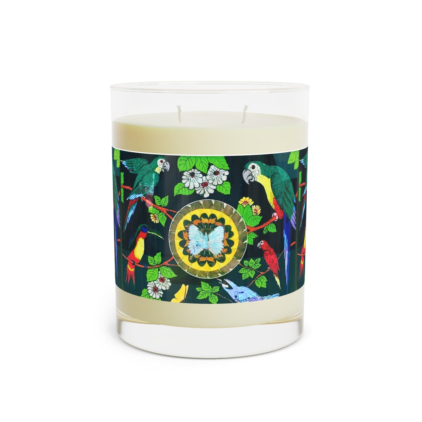 Parrots & Butterfly Scented Candle - 11oz Full Glass, Tropical Decor