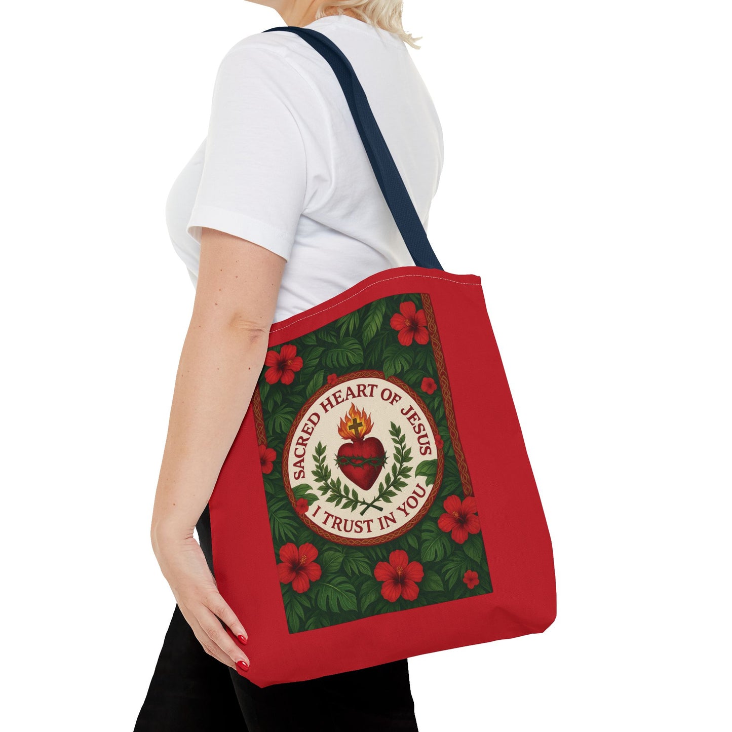 Religious Tote Bag - 3 Sizes / Sacred Heart of Jesus Prayer, Red