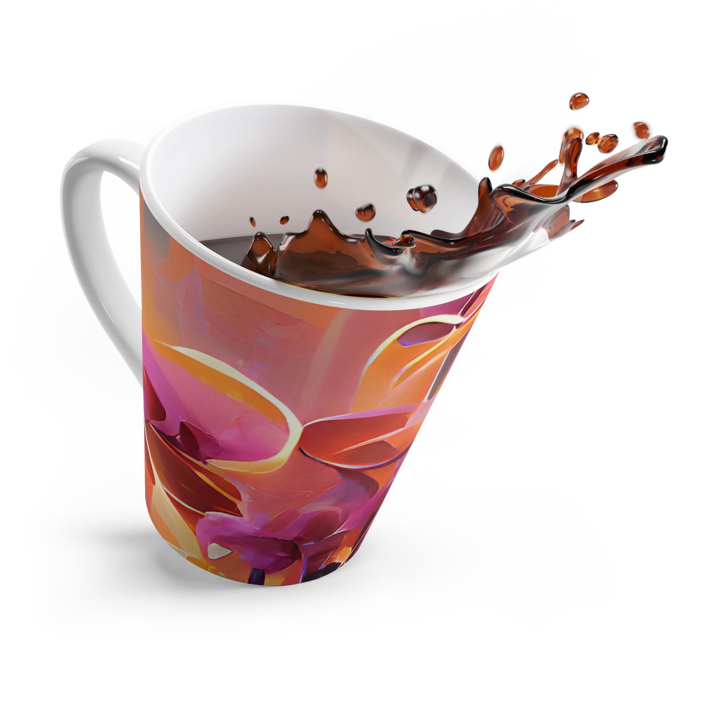 Latte White Mug - Perfect for Coffee Enthusiasts / Dreamy Orange Orchids