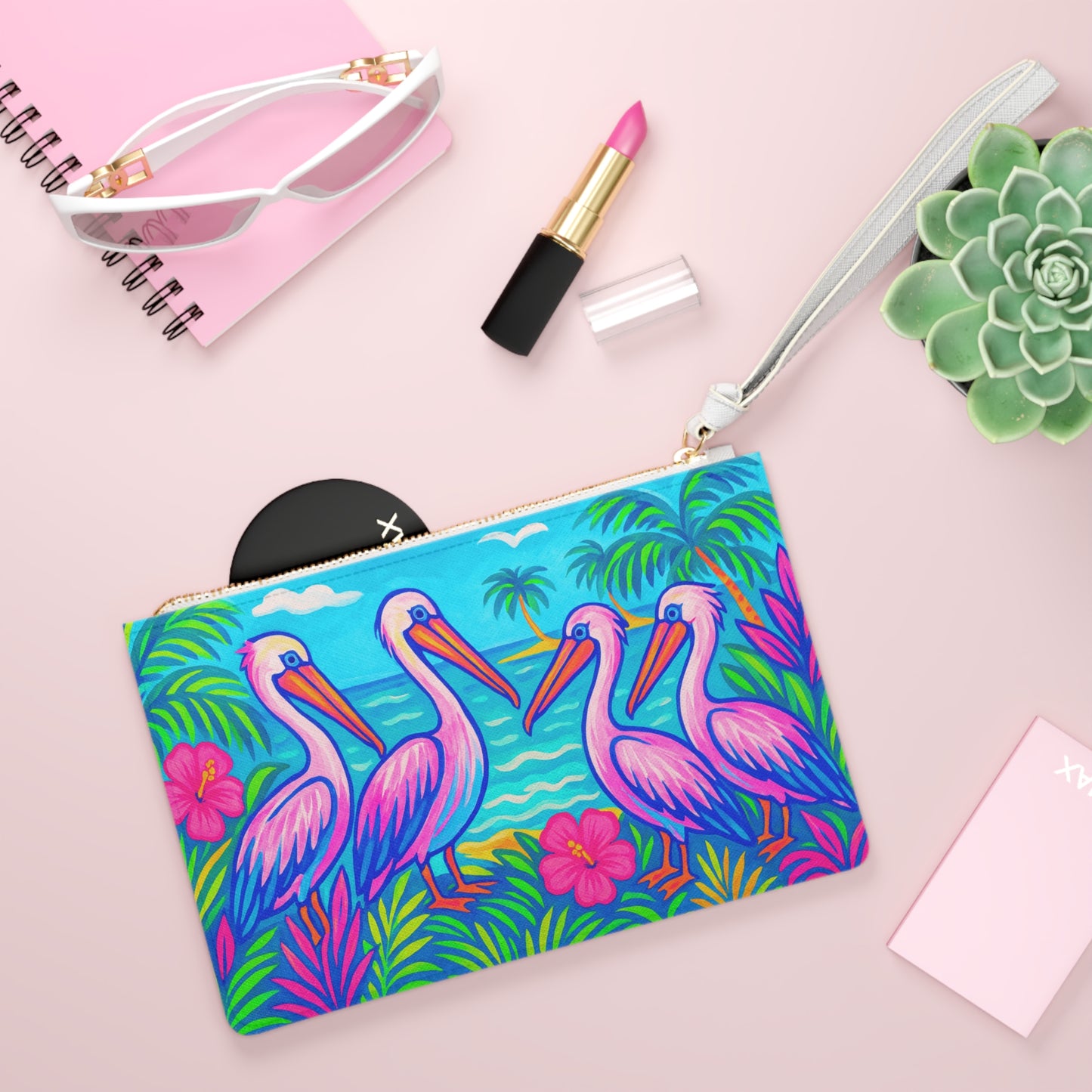 Tropical Faux Leather Clutch Bag - Perfect for Beach Adventures & Summer Vacations / Pelican Party