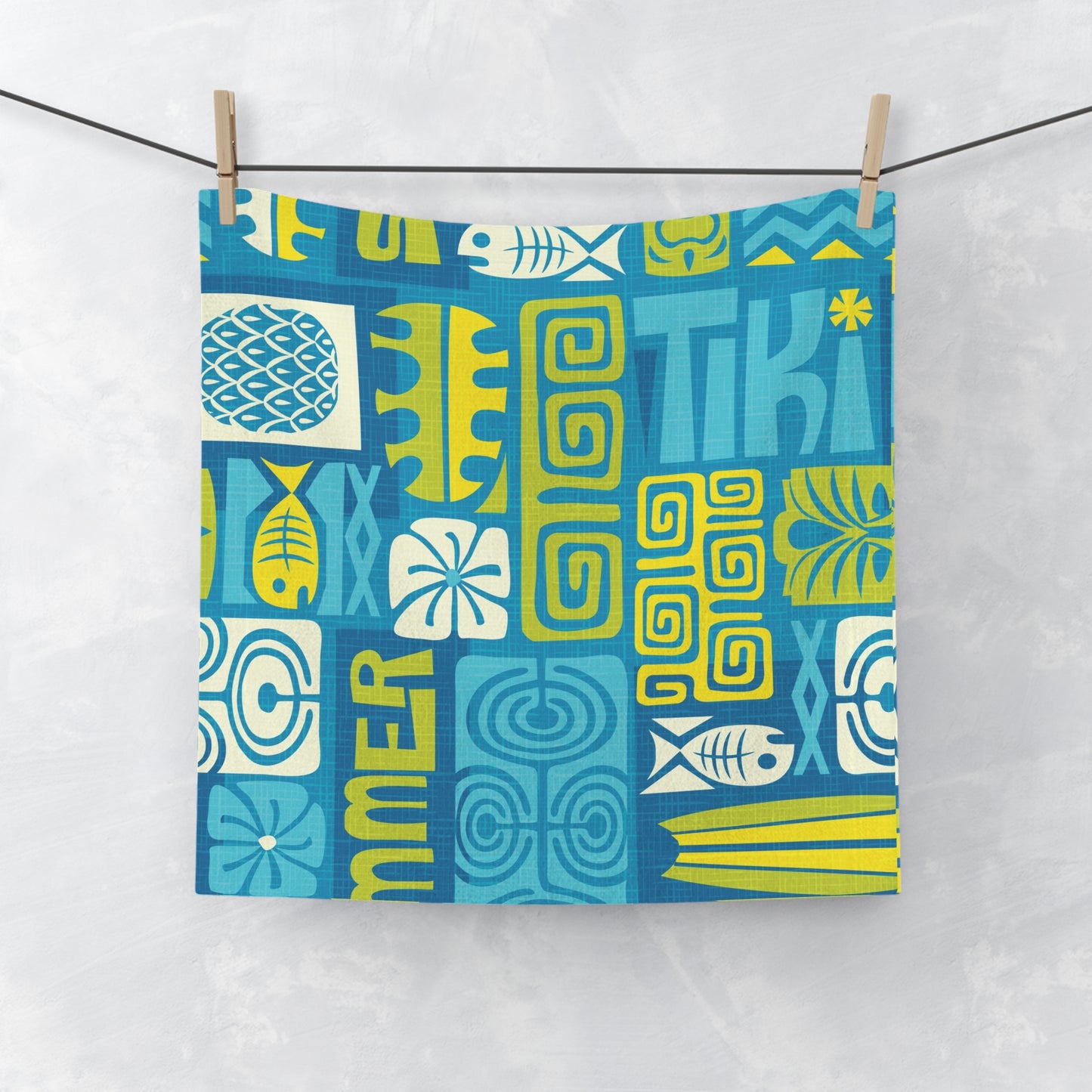 Face Towel - Tiki Poster Blue