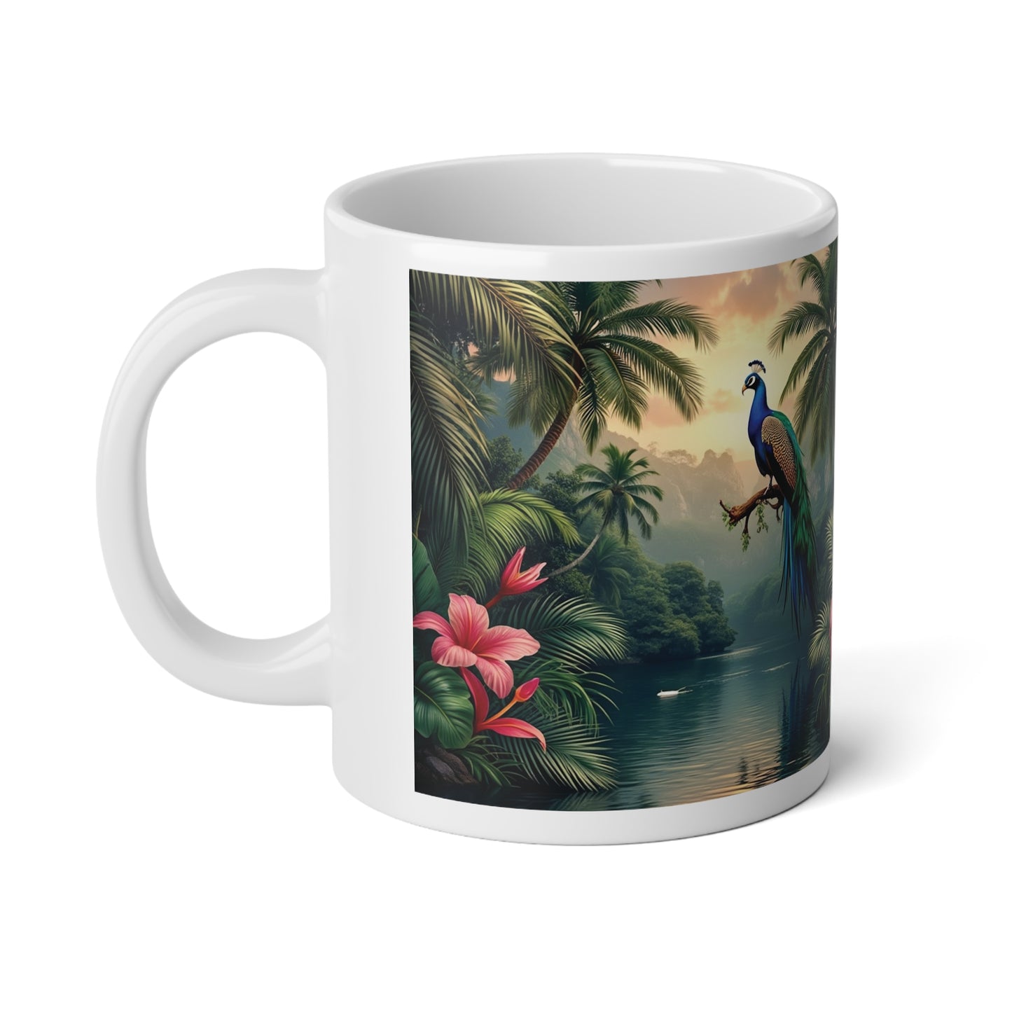 Jumbo Mug, 20oz, Peacock Guardian of the Rainforest | Tropical Coffee Cup