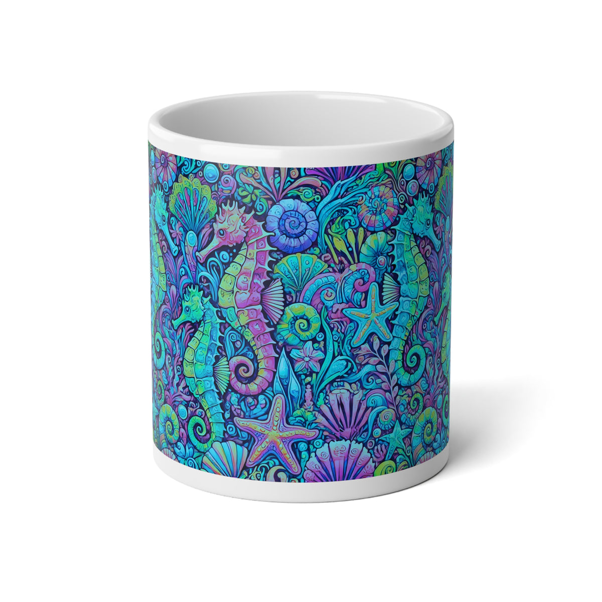 Jumbo Mug, 20oz, Turquoise Pop Seahorses | Tropical Coffee Cup