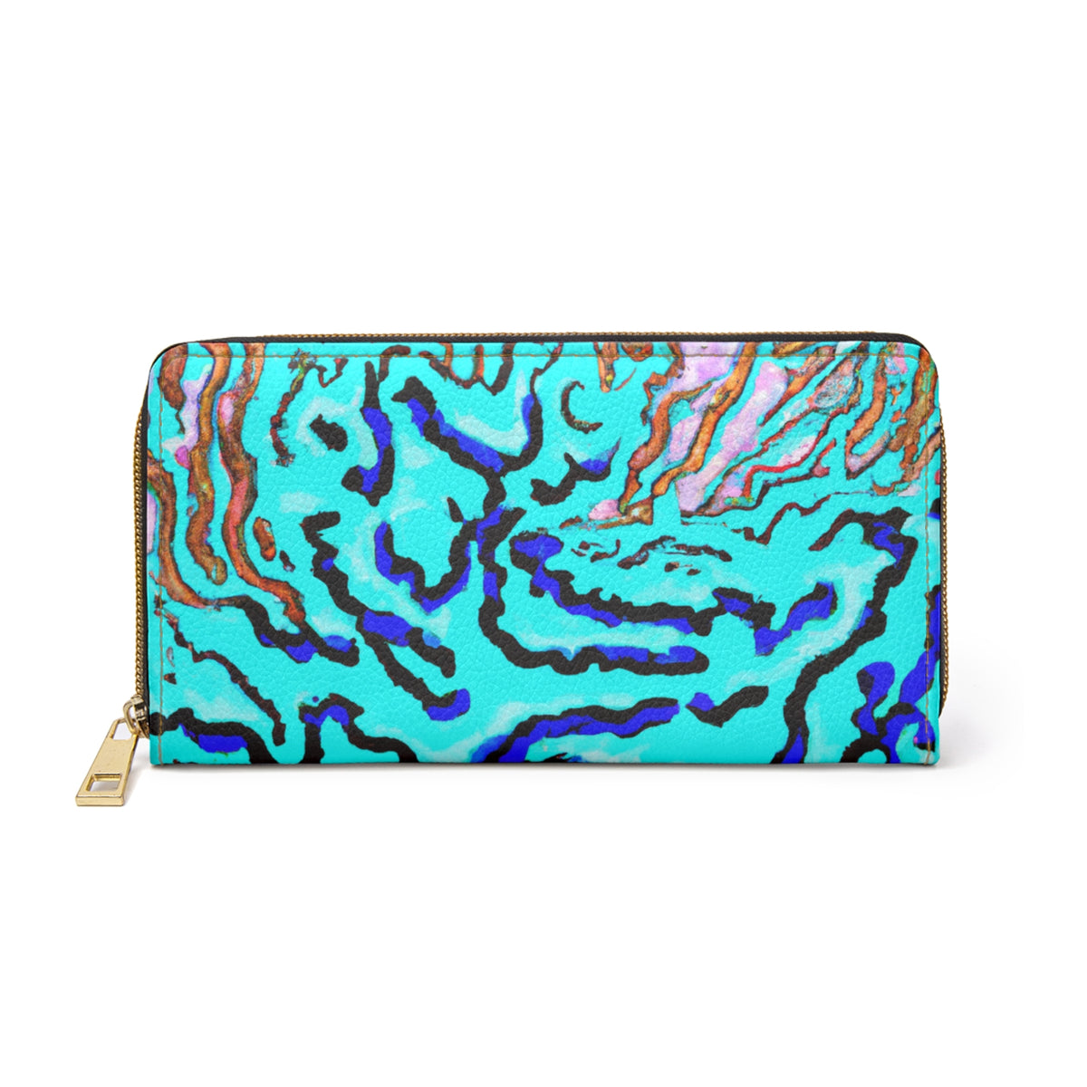 Tropical Zipper Wallet, Faux Leather / Vibrant Clutch / Wild Coral Reef