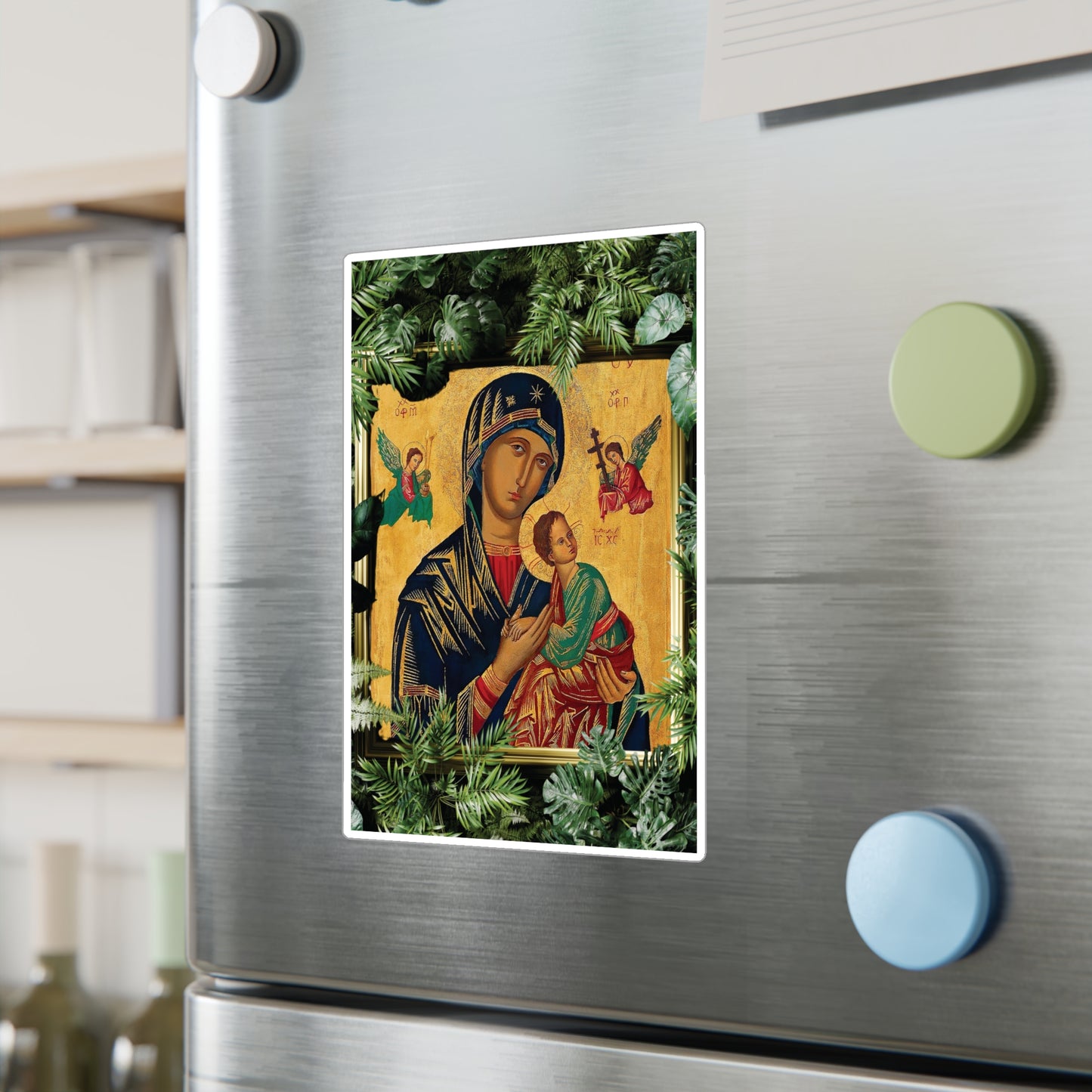 Religious Icon Kiss-Cut Vinyl Decal - Our Lady of Perpetual Help Madonna Design for PC, Tumbler