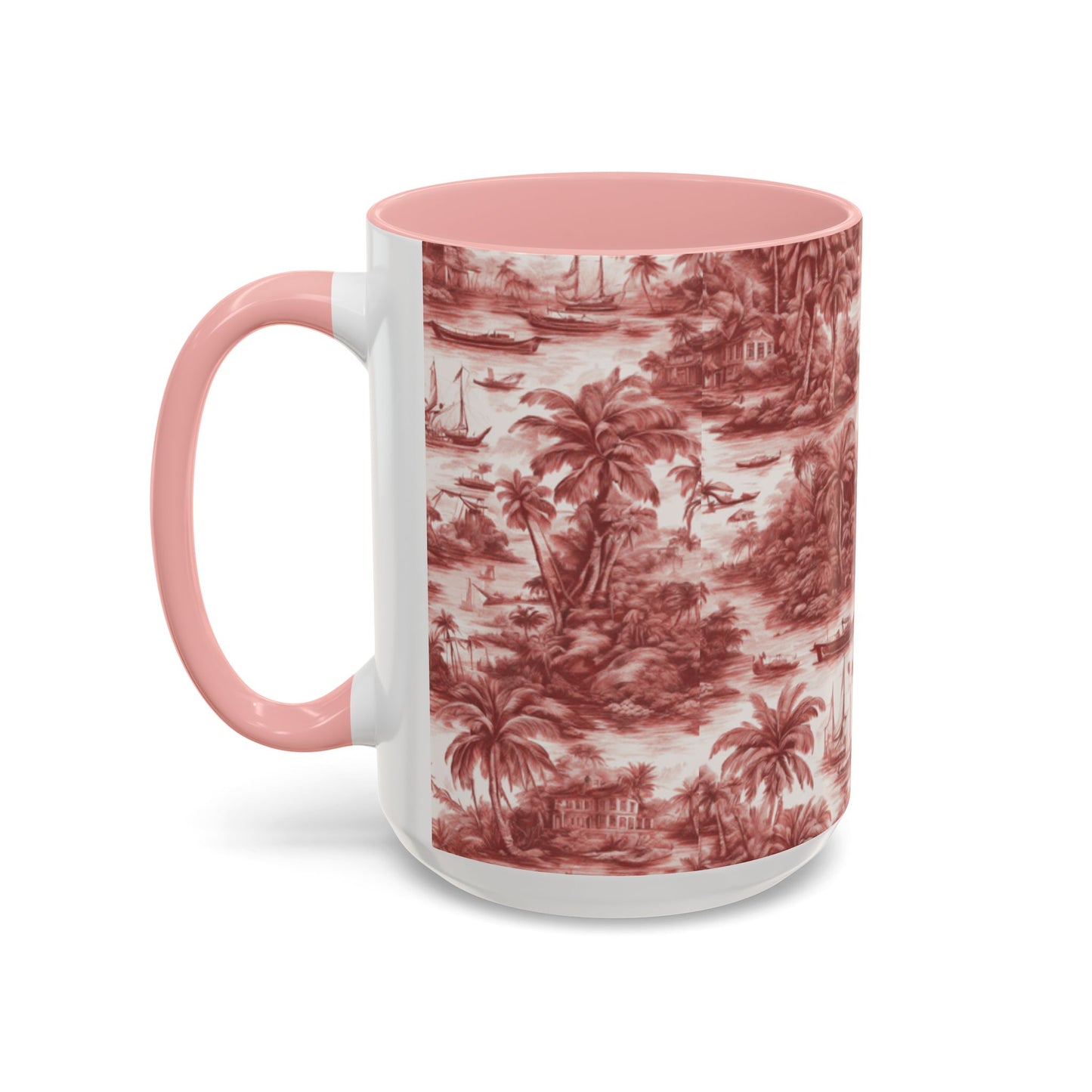 Accent Coffee Mug (11, 15oz), 8 Colors - Tropical Toile #1, russet