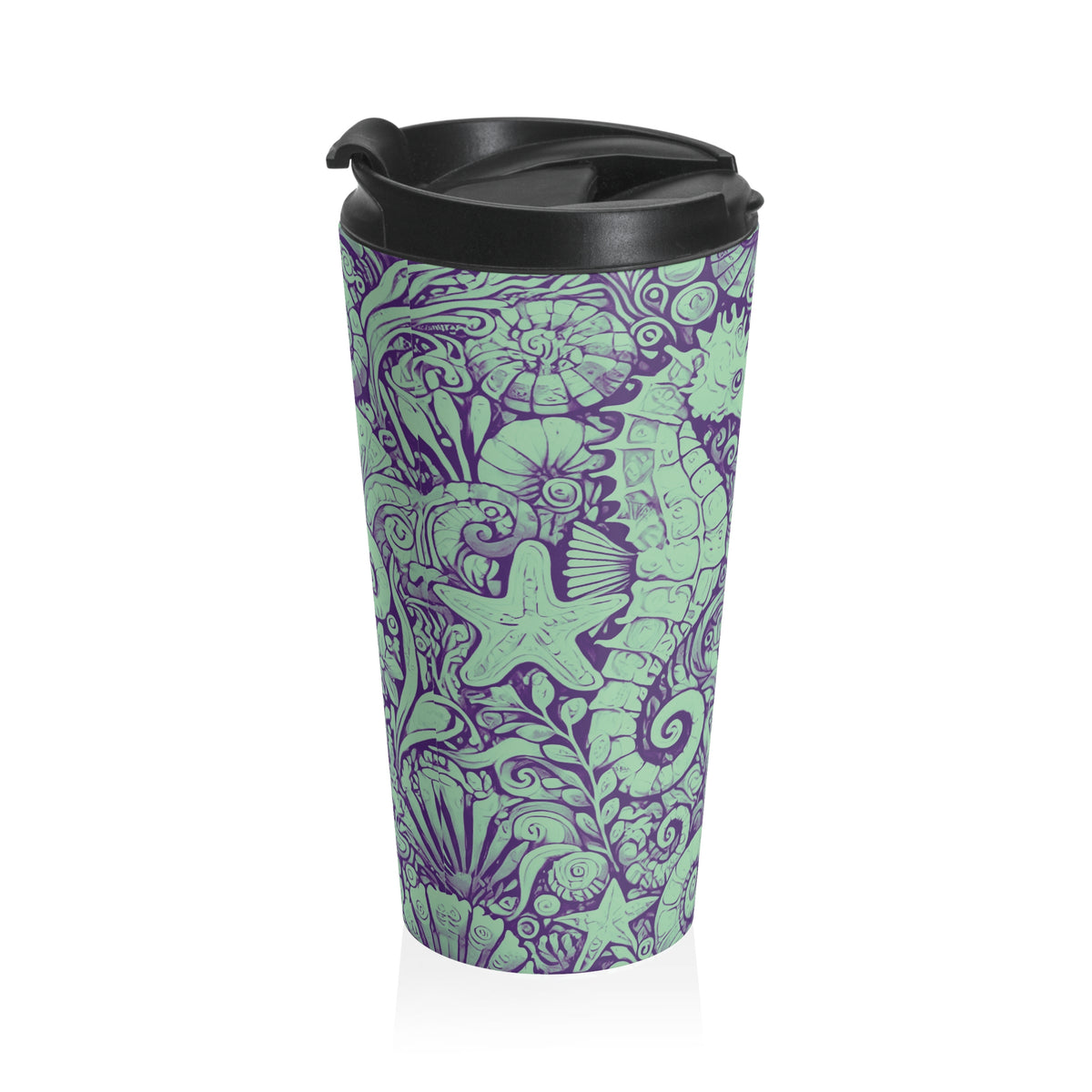 15 oz. Stainless Steel Travel Mug / Seahorse Trio Mint Green