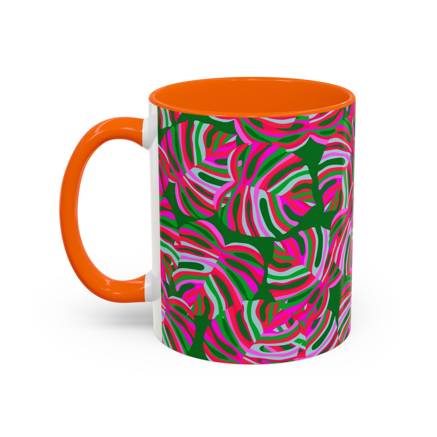 Accent Coffee Mug (11, 15oz), Monstera Pink Pop / Various Colors