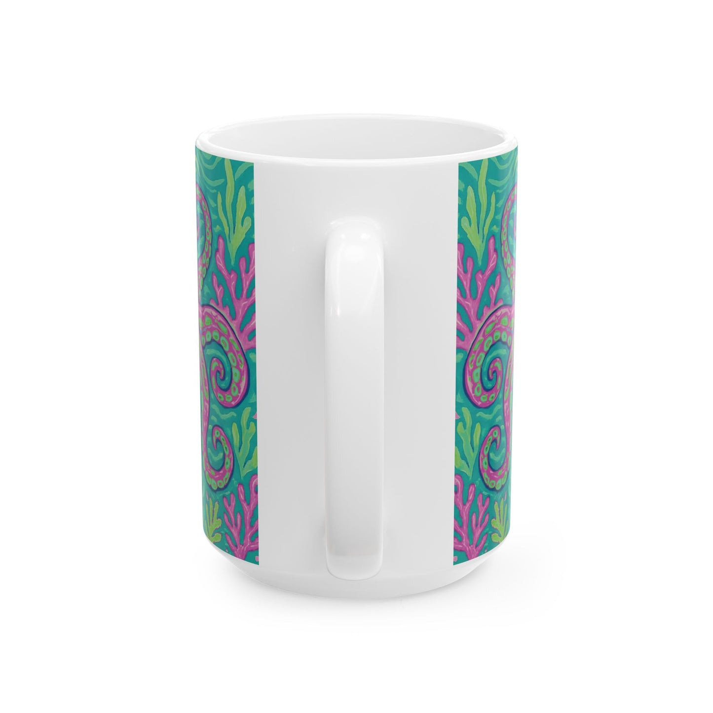 Ceramic White Mug - 11oz & 15oz, Purple Octopus Kraken Joe