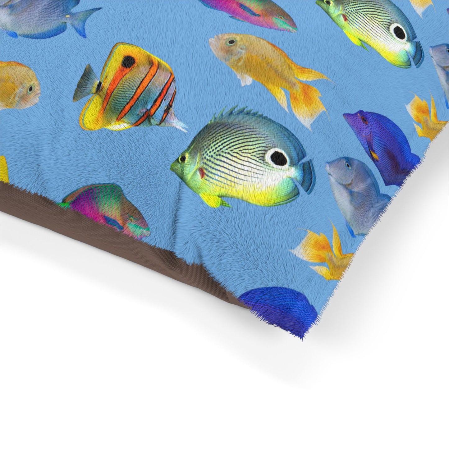 Pet Bed - Cozy and Fun Dog or Cat Bed for Beach Lovers / School of Fish, Lt. Blue