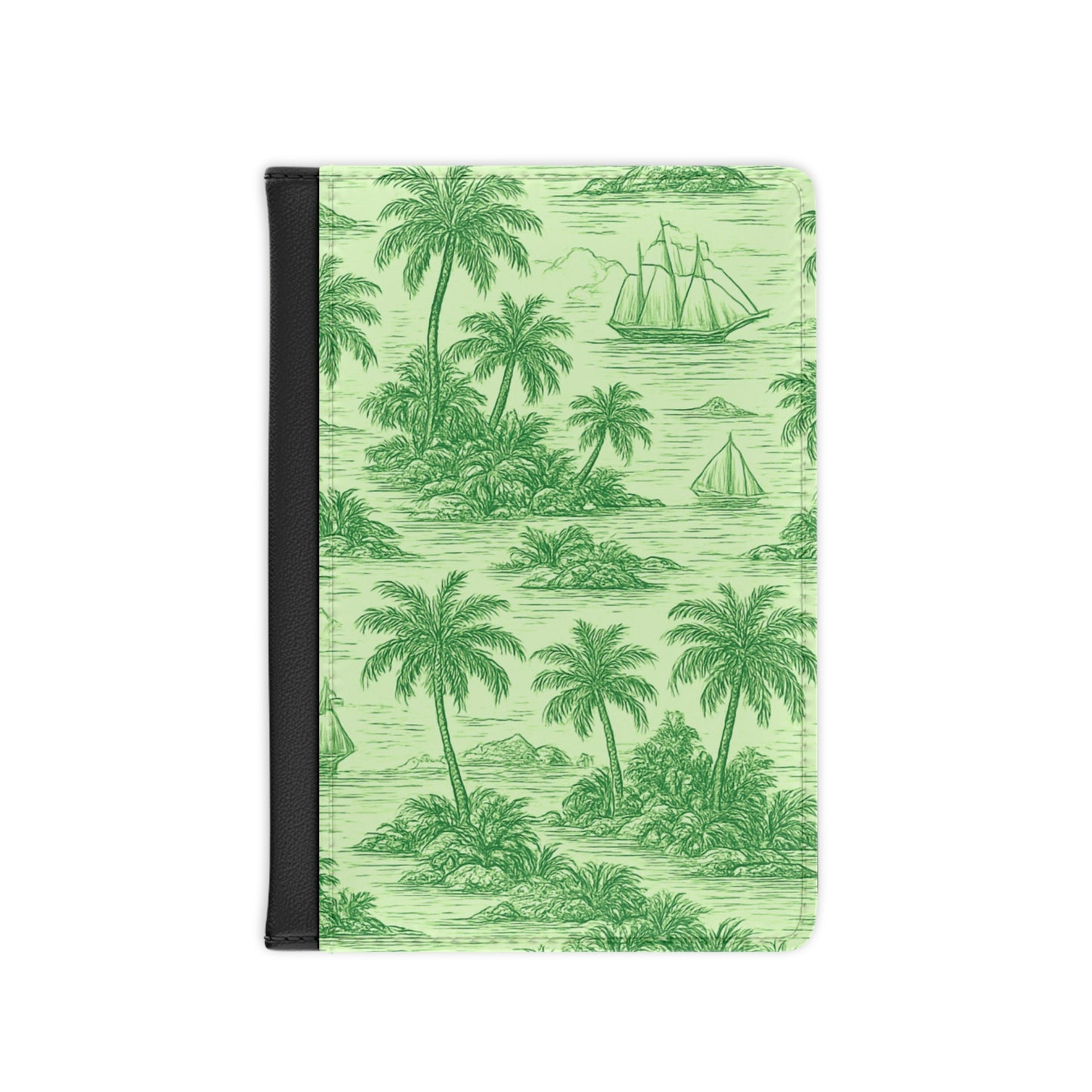Tropical Passport Cover, Faux Leather - RFID blocking for travel security / Faraway Toile, Green