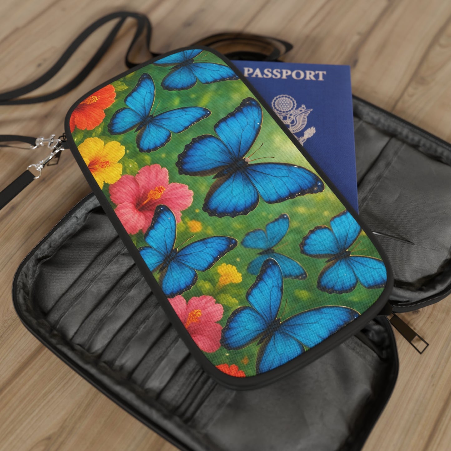 Passport Wallet – Perfect for Travelers & Adventurers / Rainforest Morpho Butterflies Flight