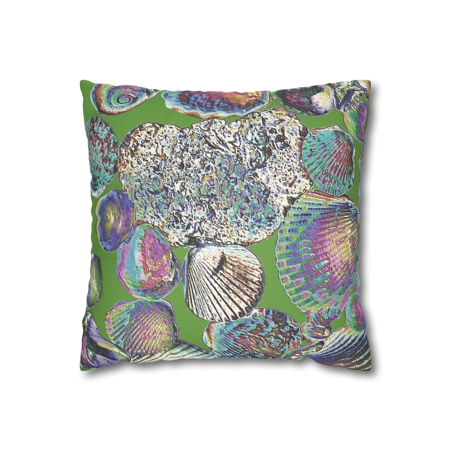 Faux Suede Square Pillowcase - Heatwave Seashell Collection, Green