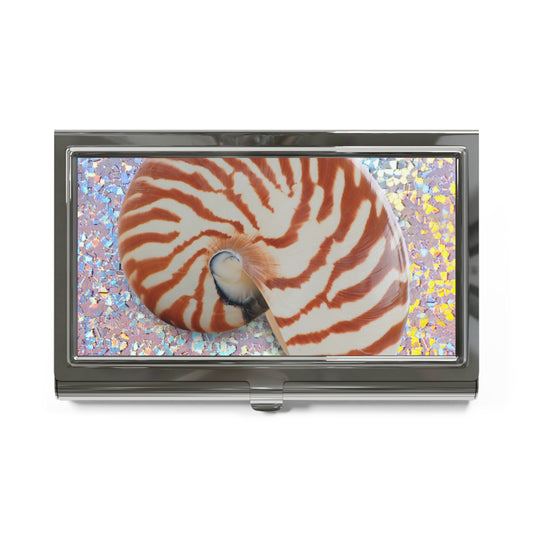 Business Card Holder/Case - Disco Striped Nautilus Shell