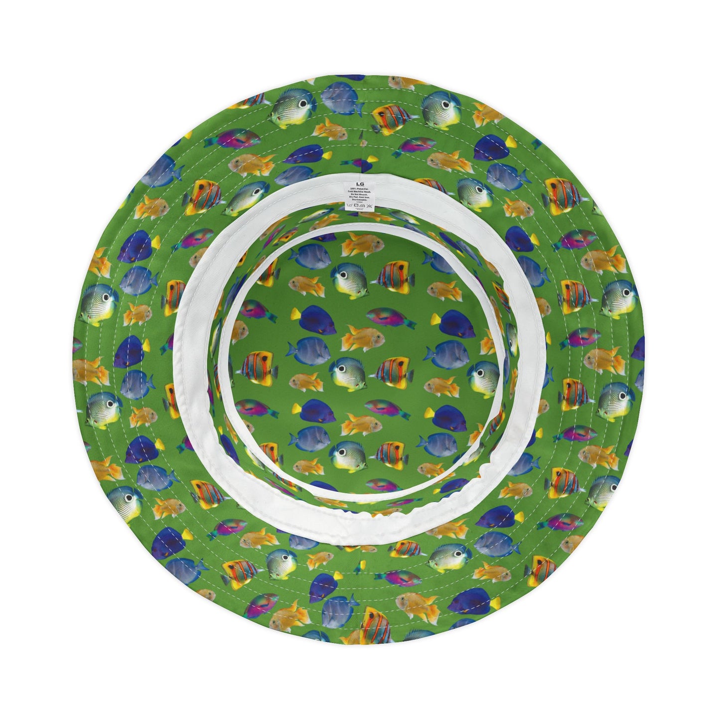 Tropical Polyester Bucket Hat, 2 Sizes - School of Fish / Light Green