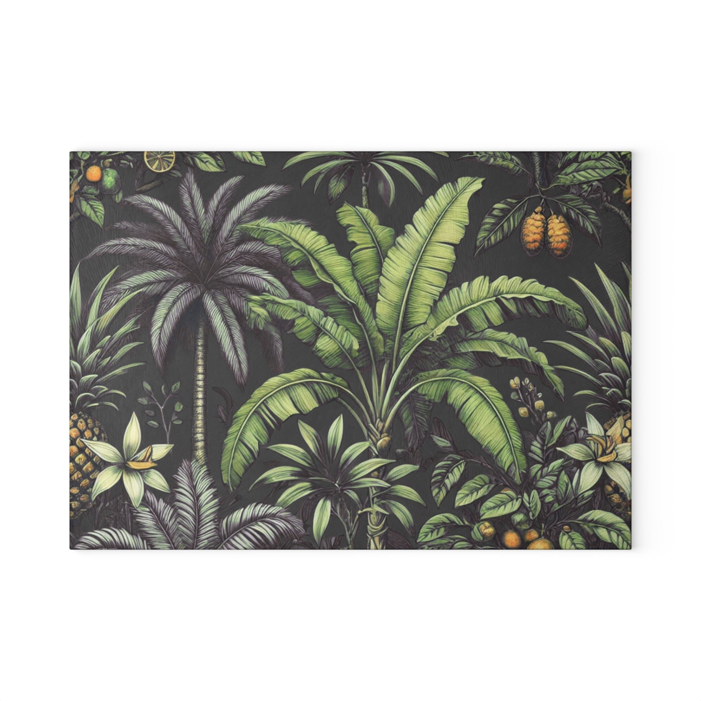 Glass Cutting Board, 2 sizes - Tropical Fruit, Black