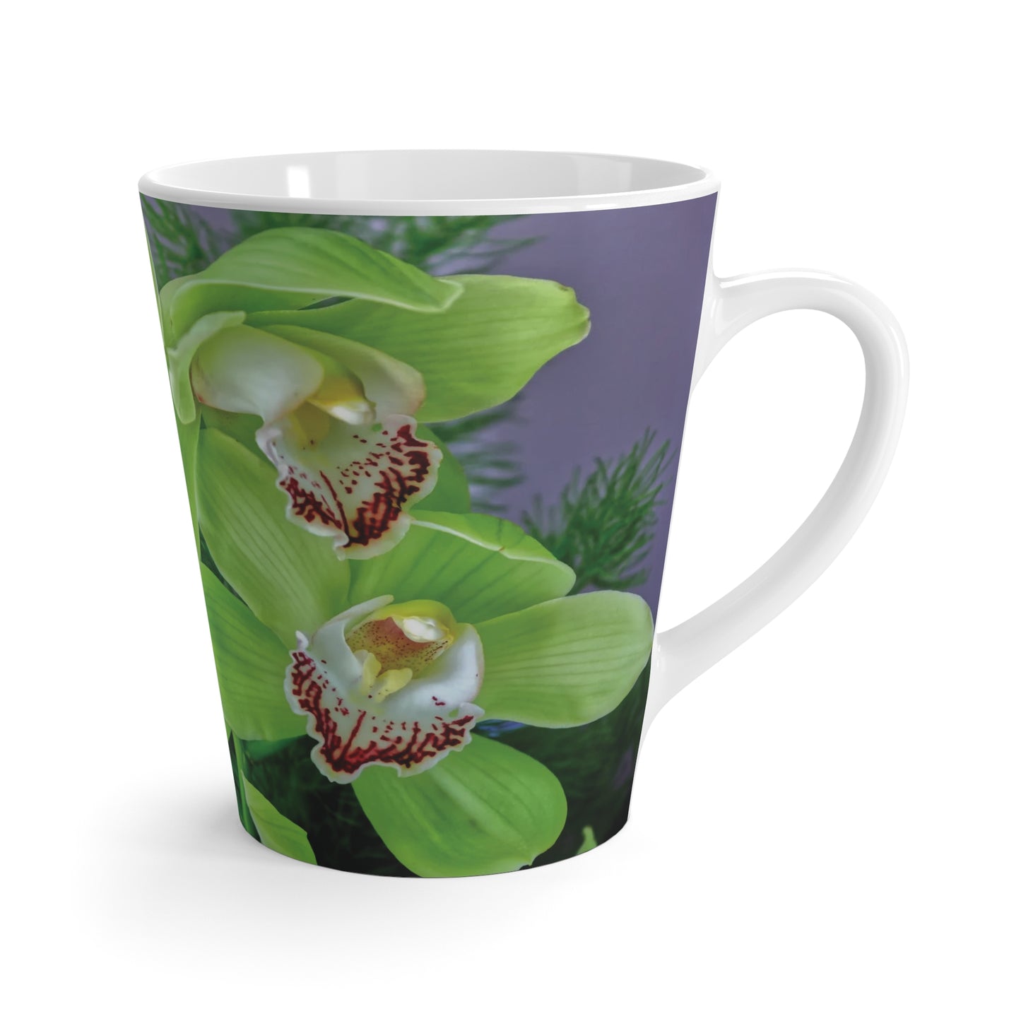Latte White Mug - Kaleido Green Orchids