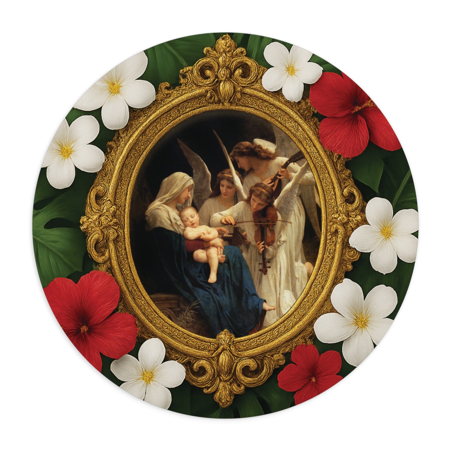 Religious Tropical Mouse Pad, 2 Shapes - Beach Vibes for Home Office & Gamer / Song of the Angels