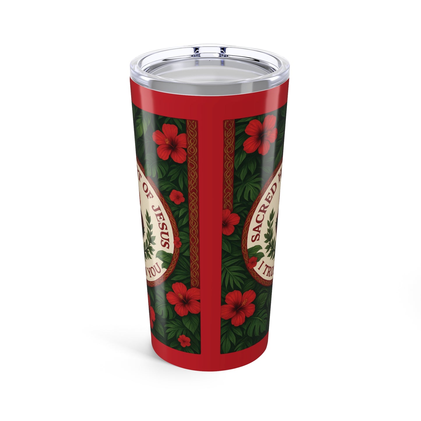 Religious 20oz Tropical Glossy Tumbler - Sacred Heart of Jesus Prayer, Dark Red