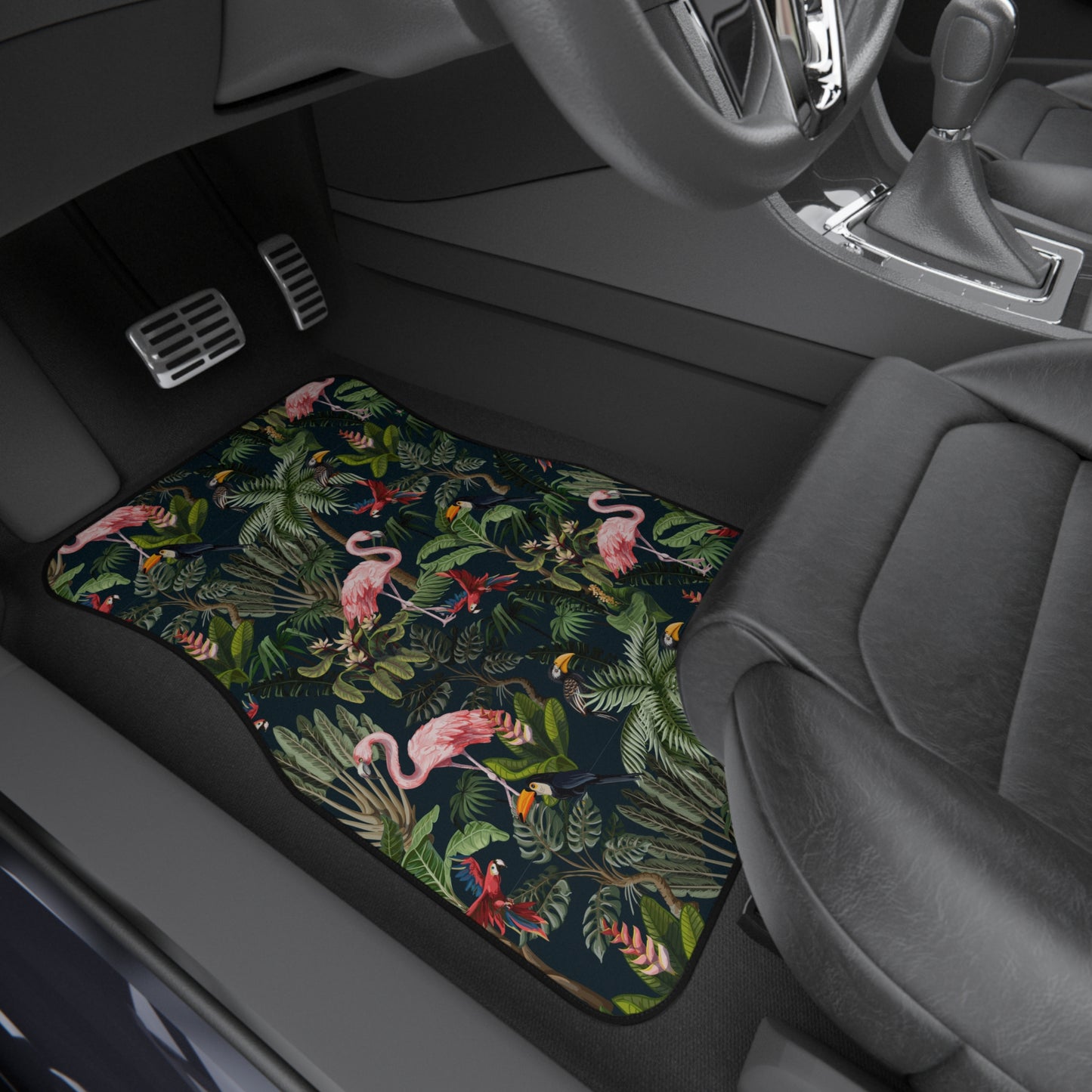 Tropical Flamingo Front Car Mats - Floral Floor Protectors: SET of 2