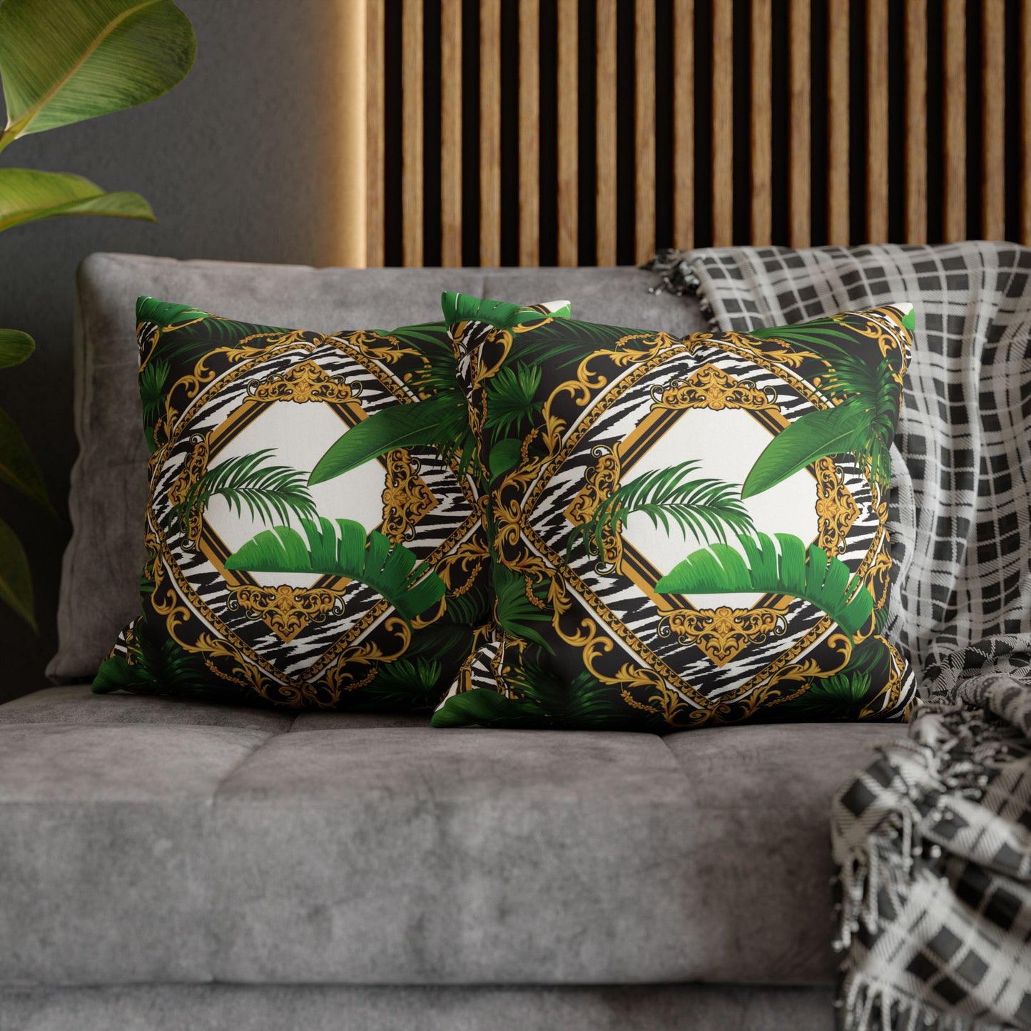 Faux Suede Square Pillowcase - Jungle Luxe White