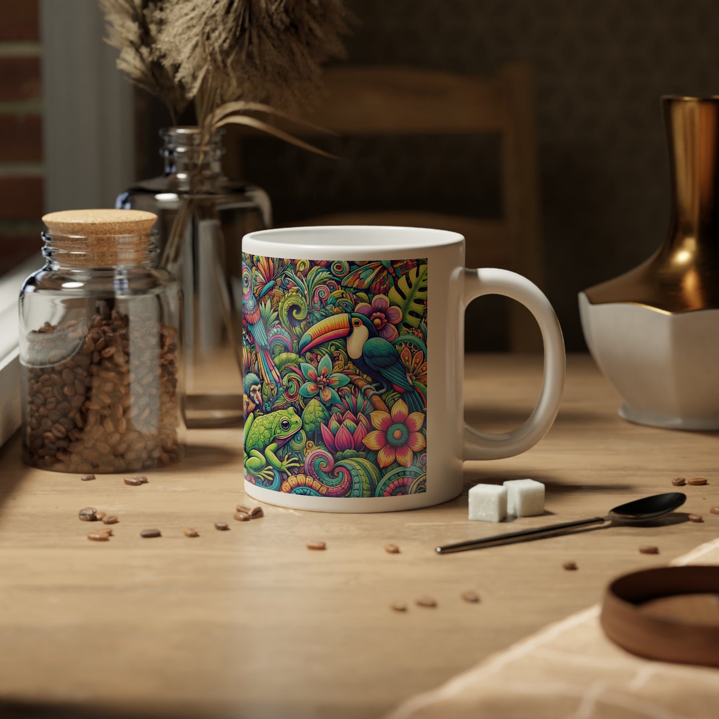 Jumbo Mug, 20oz, Rainforest Parrots | Tropical Coffee Cup