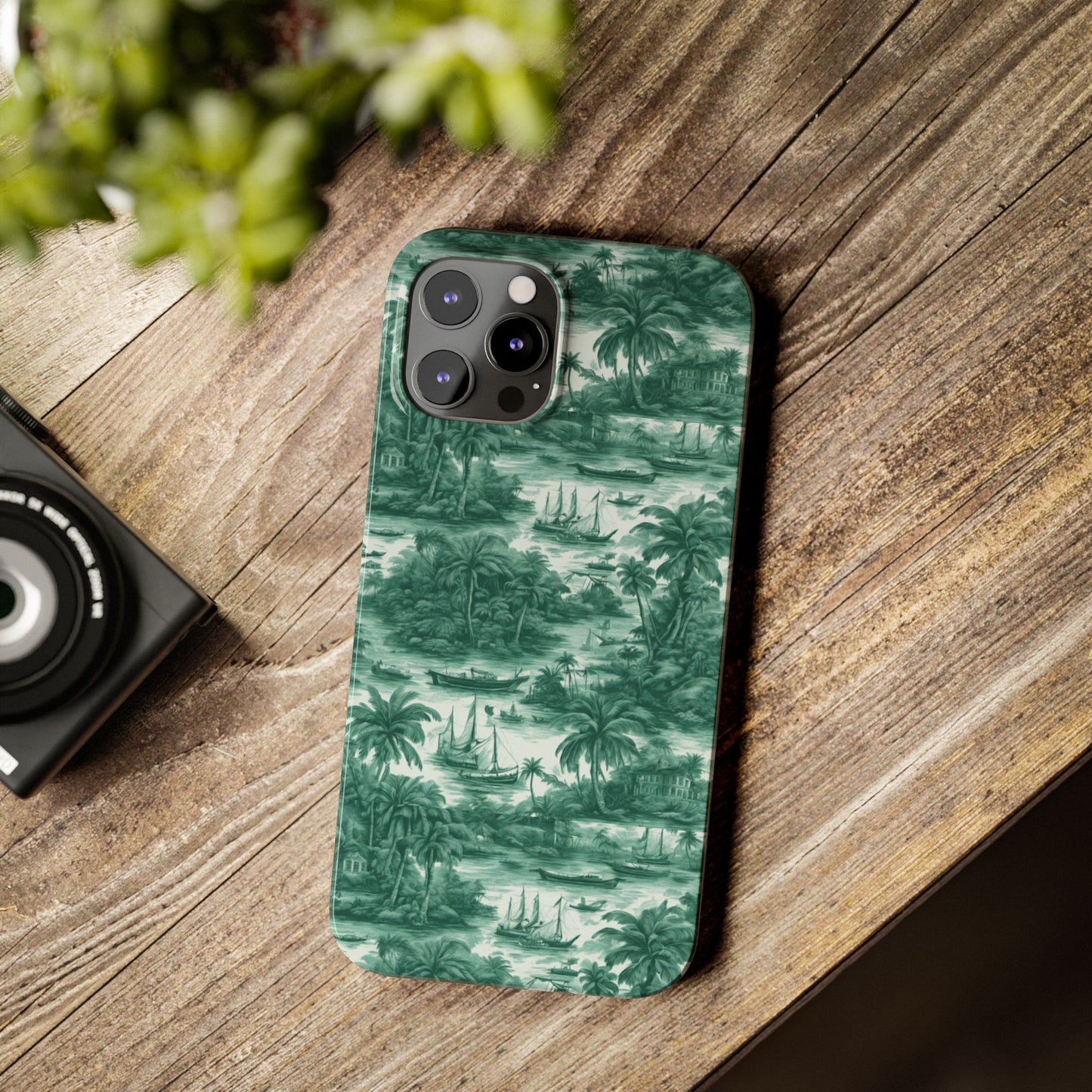 Slim Phone Cases - Tropical Toile #1, evergreen